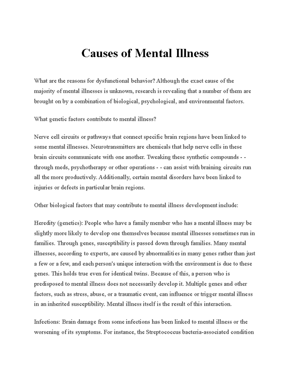 Causes of Mental Illness - What genetic factors contribute to mental ...