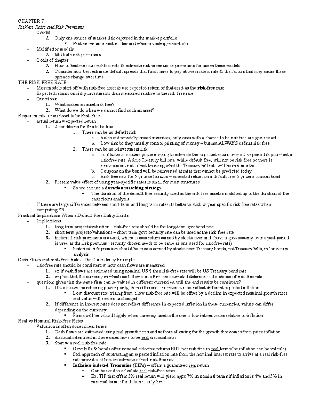 Chapter 7 - Lecture notes 2-3 - CHAPTER 7 Riskless Rates and Risk ...