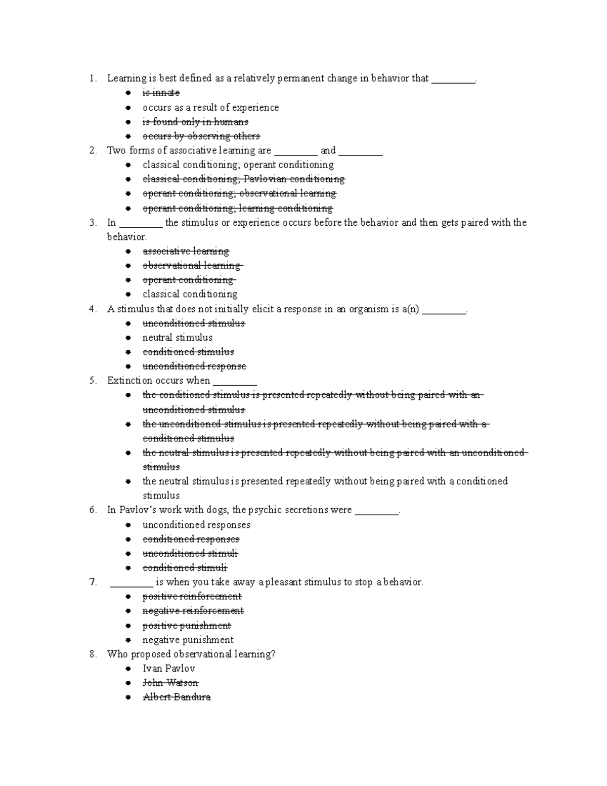 MOCK Psych test 2 - Mock test - Learning is best defined as a ...