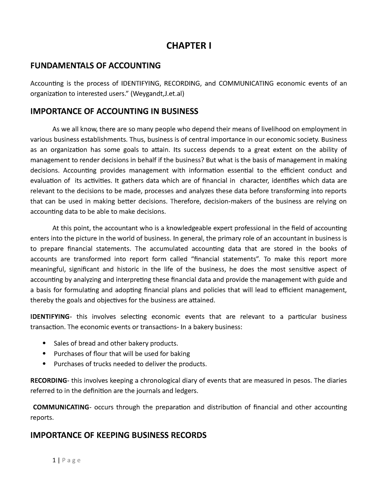 Fundamentals Of ABM - CHAPTER I FUNDAMENTALS OF ACCOUNTING Accounting ...