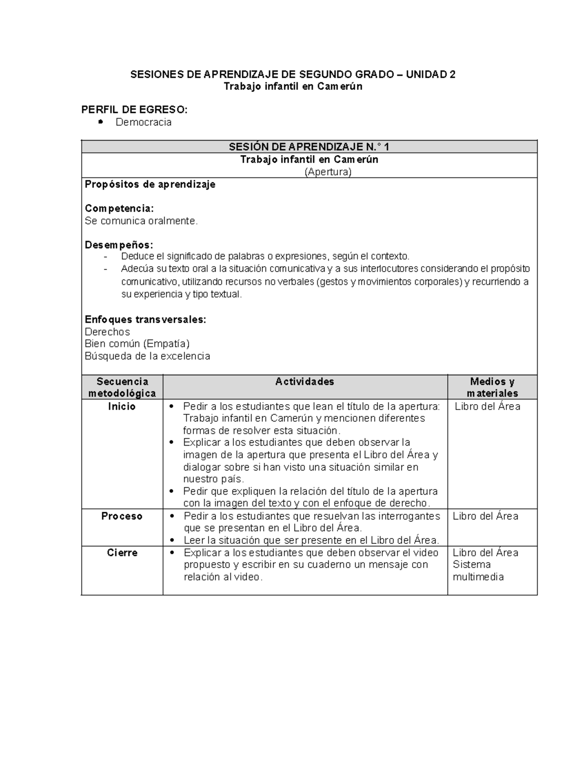 Sesiones DE Aprendizaje U2 Segundo Grado - SESIONES DE APRENDIZAJE DE ...