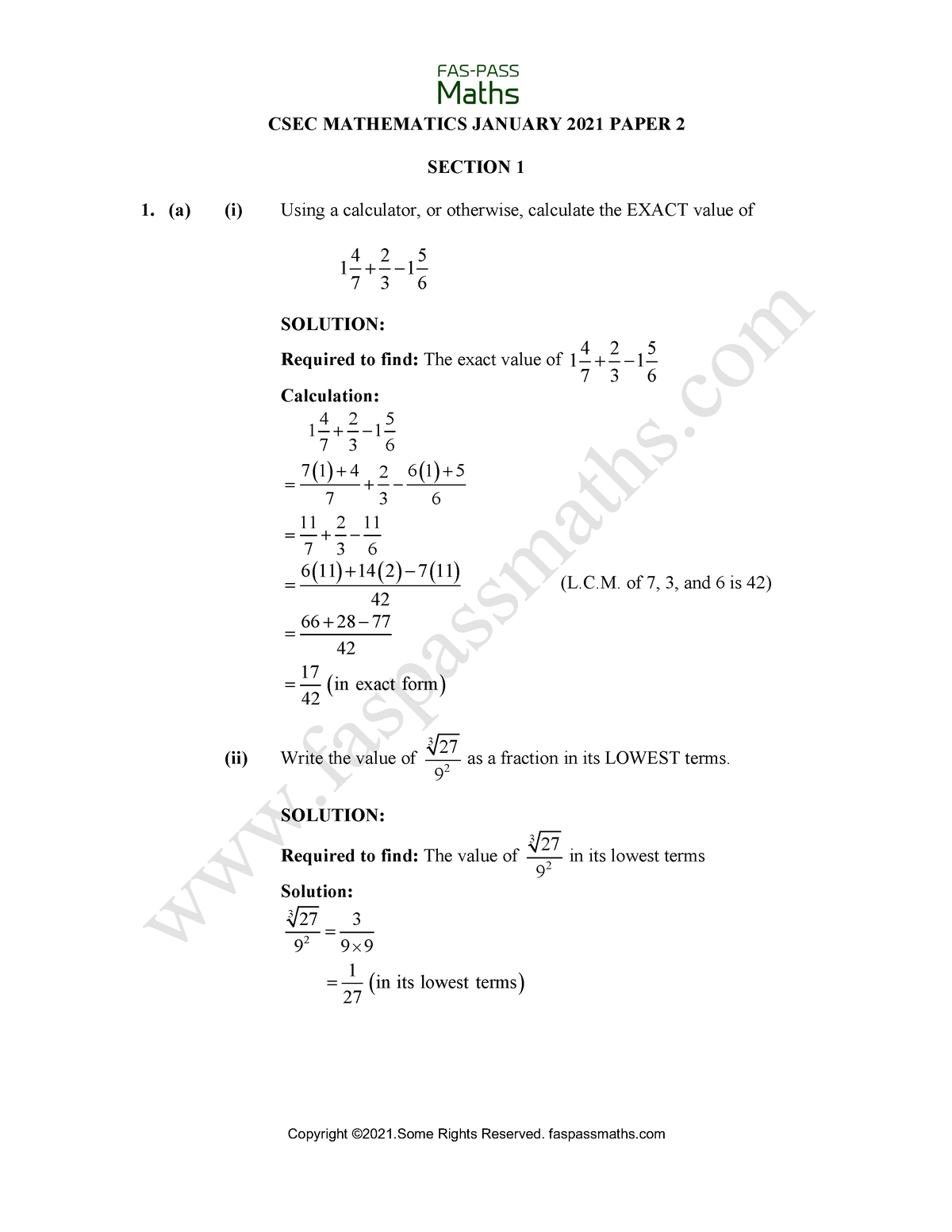 CSEC Maths P2 Jan 2021 With Solutions - CSEC MATHEMATICS JANUARY 2021 ...