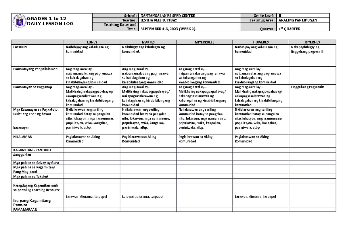 DLL Araling Panlipunan 2 Q1 W2 - GRADES 1 to 12 DAILY LESSON LOG School ...