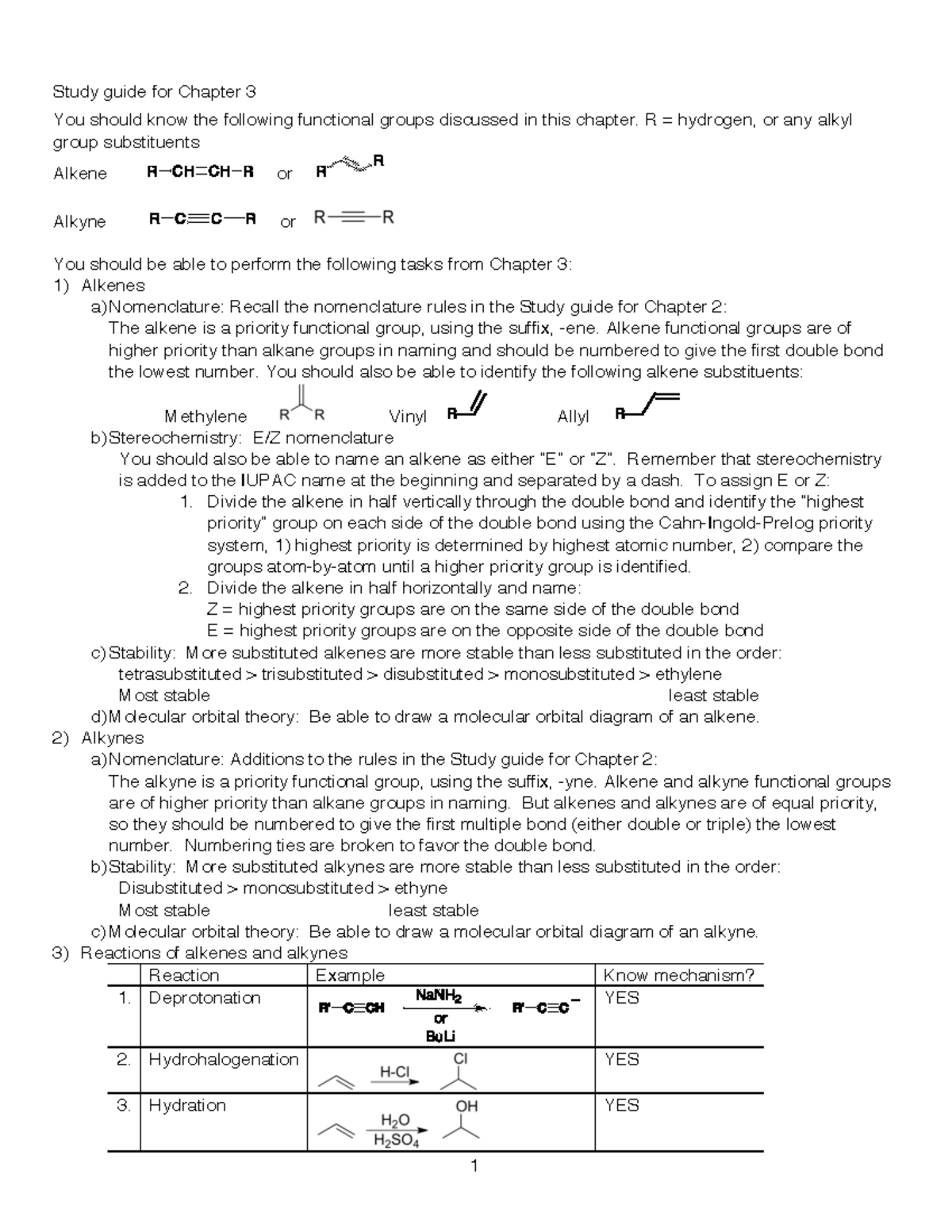 ORGO 3 - lesson practice - Study guide for Chapter 3 You should know ...