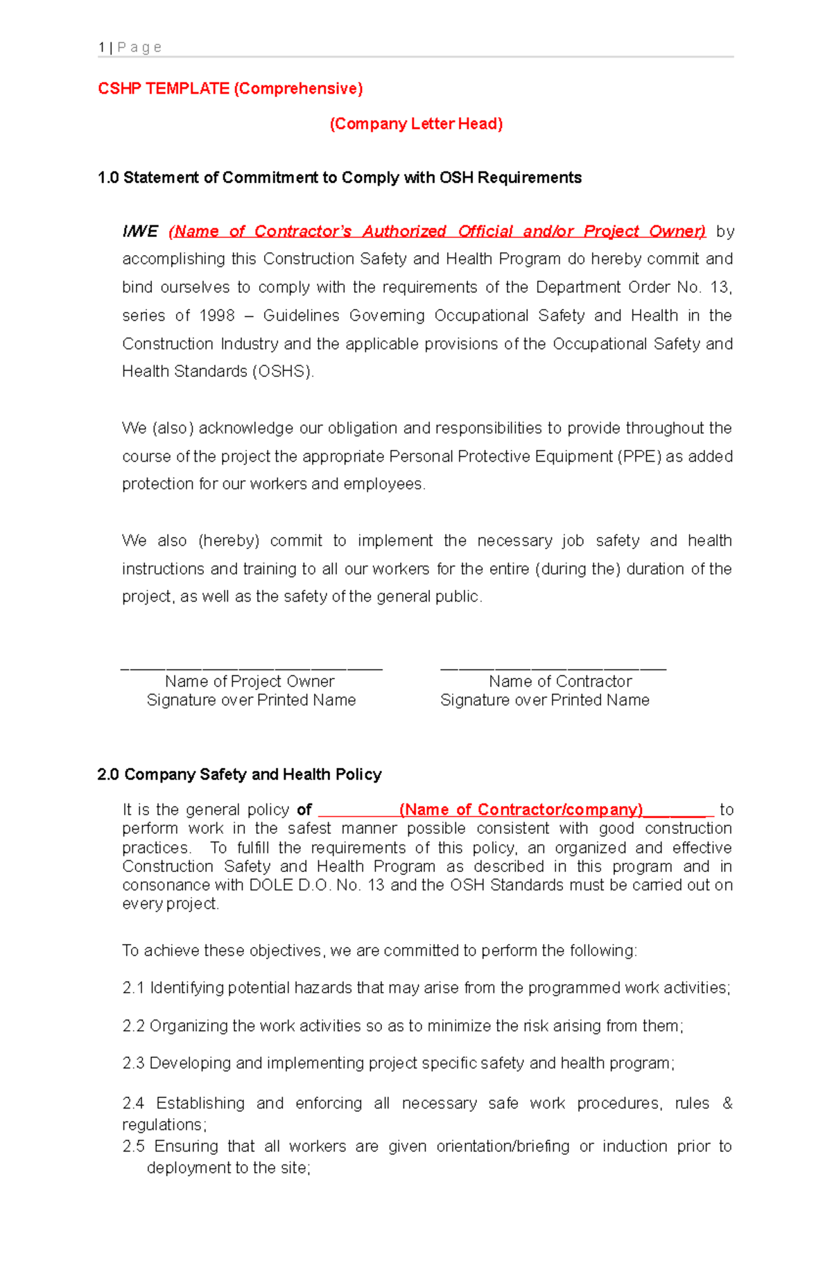 Comprehensive Construction Safety And Health Program CSHP Template   Thumb 1200 1835 