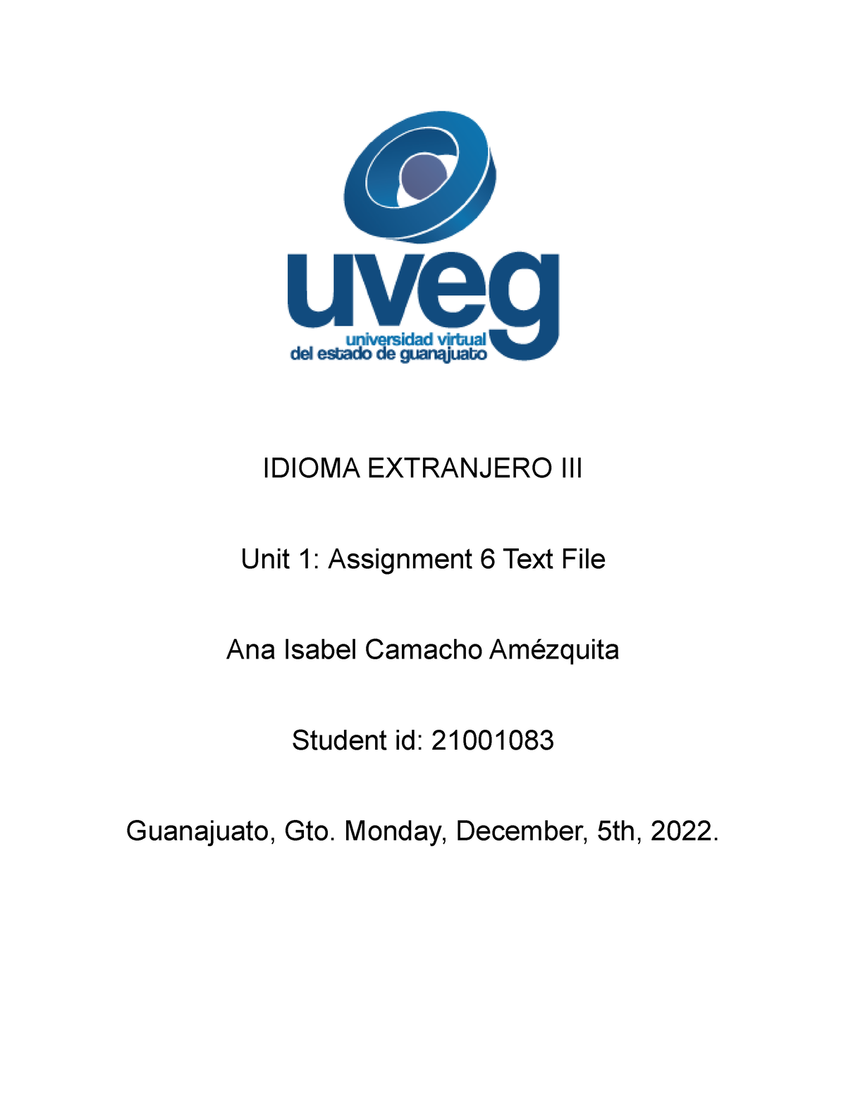 assignment 6 text file uveg