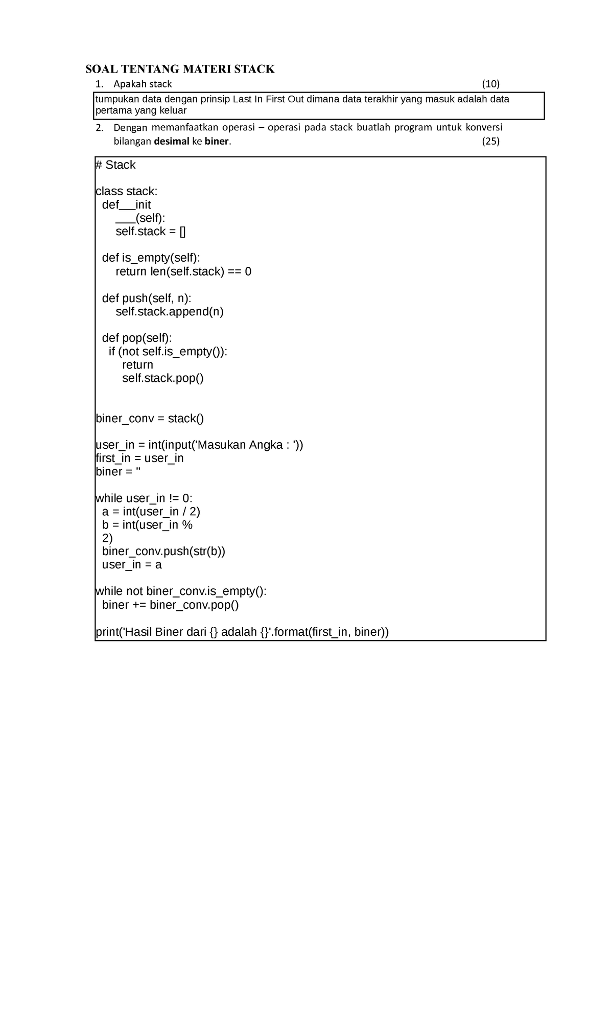 Jawaban Struktur Data - SOAL TENTANG MATERI STACK Apakah Stack (10 ...