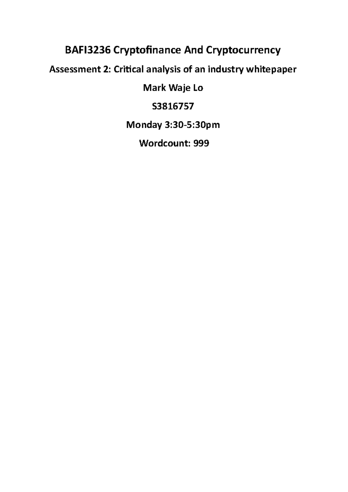 BAFI3236 Cryptofinance And Cryptocurrency-Assignment 2 - In the past ...