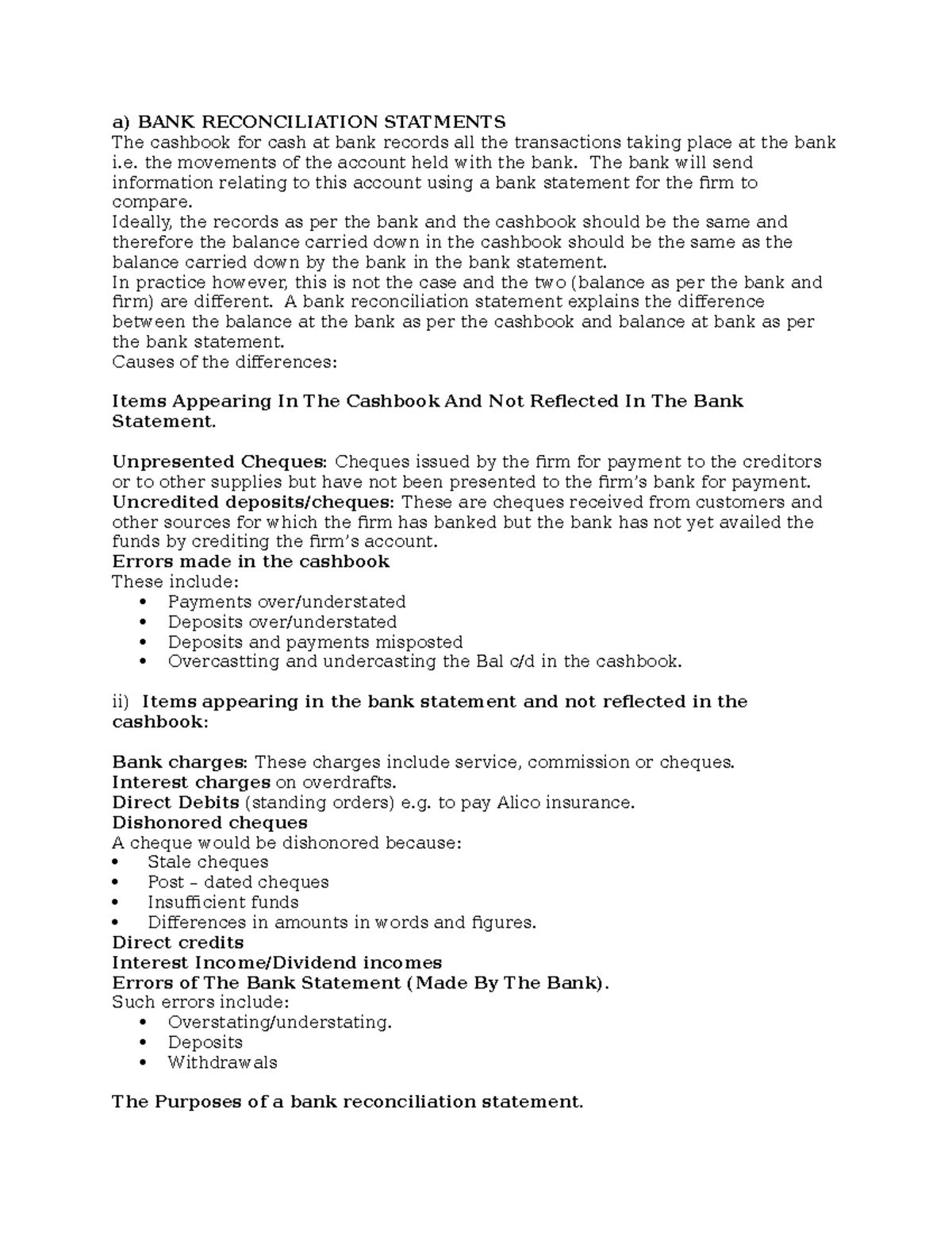 4 5782656547570059282 - a) BANK RECONCILIATION STATMENTS The cashbook ...