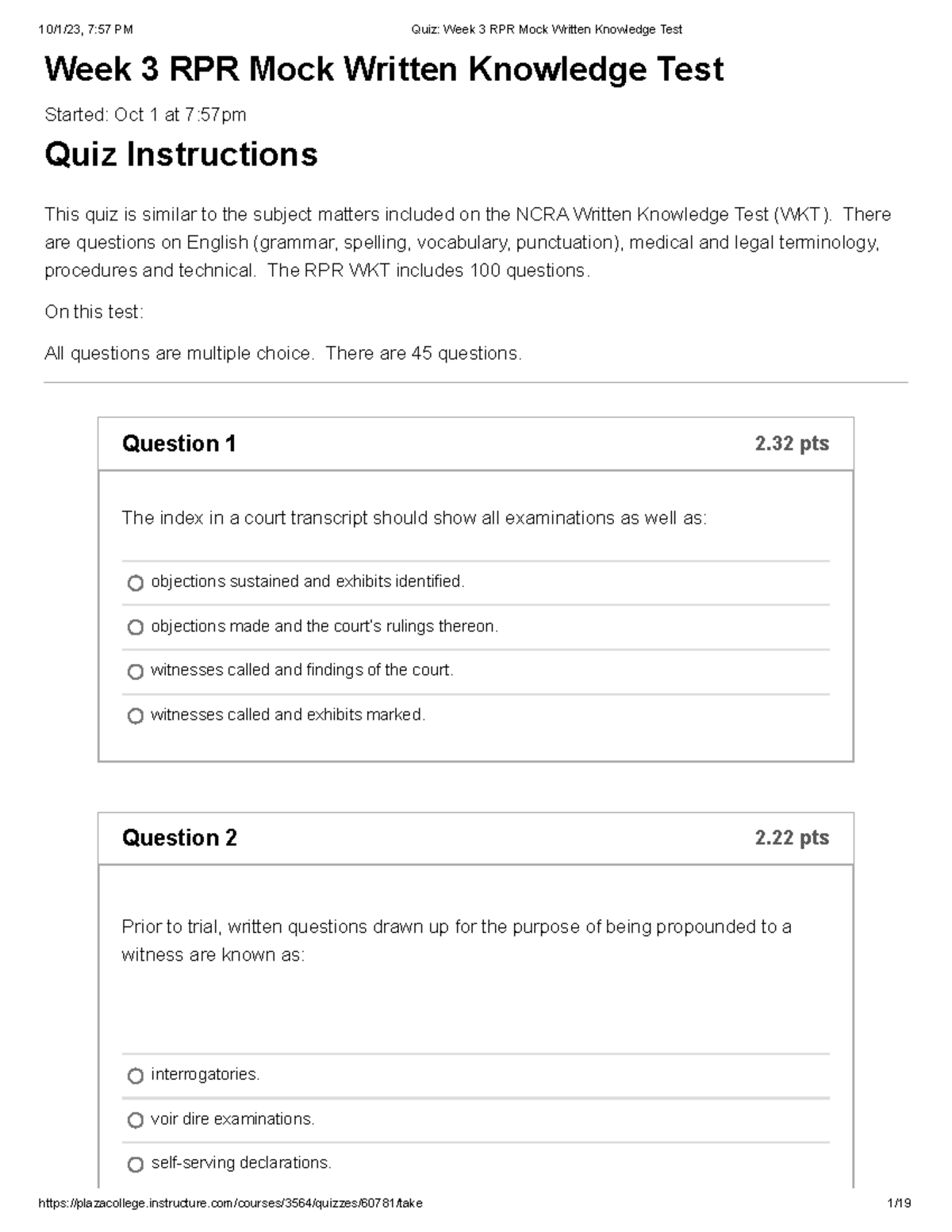 Quiz Week 3 RPR Mock Written Knowledge Test - Week 3 RPR Mock Written ...
