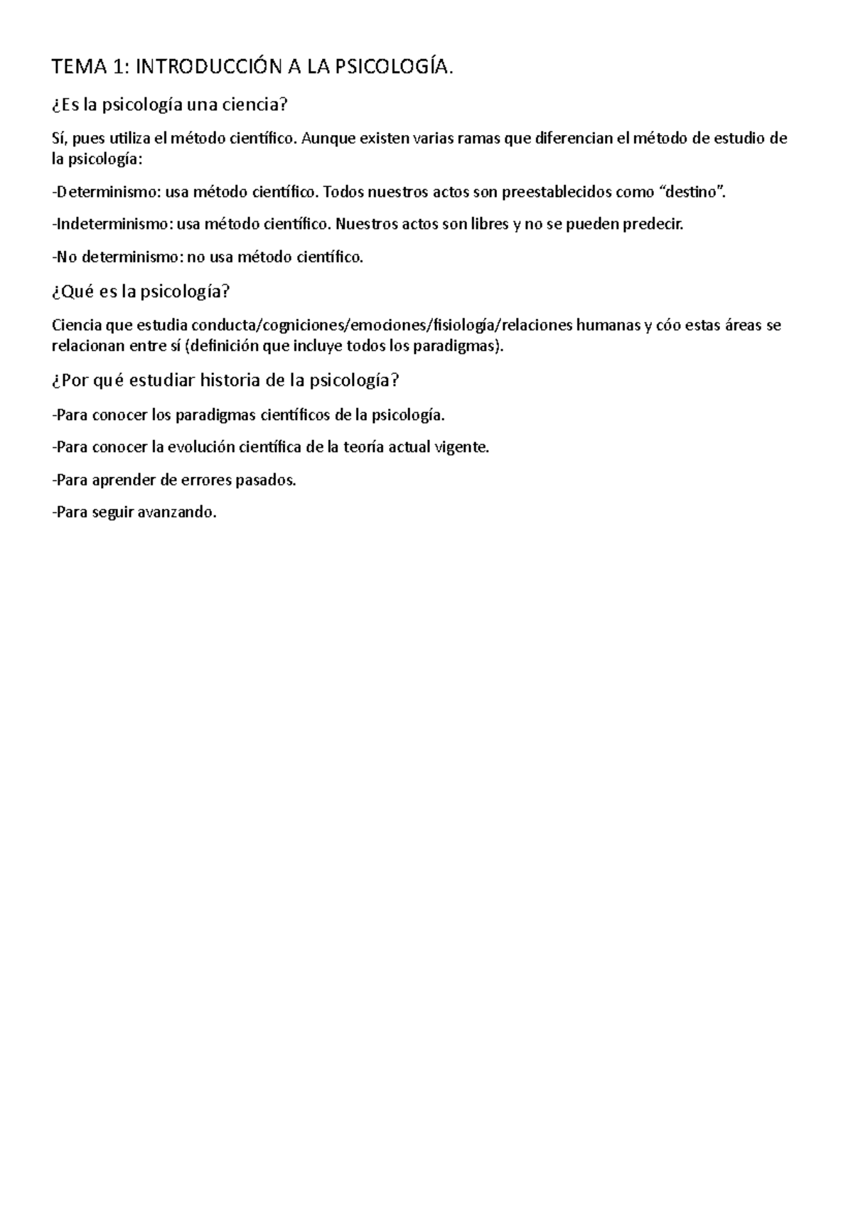 TEMA 1 APUNTES HISTORIA - TEMA 1: INTRODUCCIÓN A LA PSICOLOGÍA. ¿Es la ...
