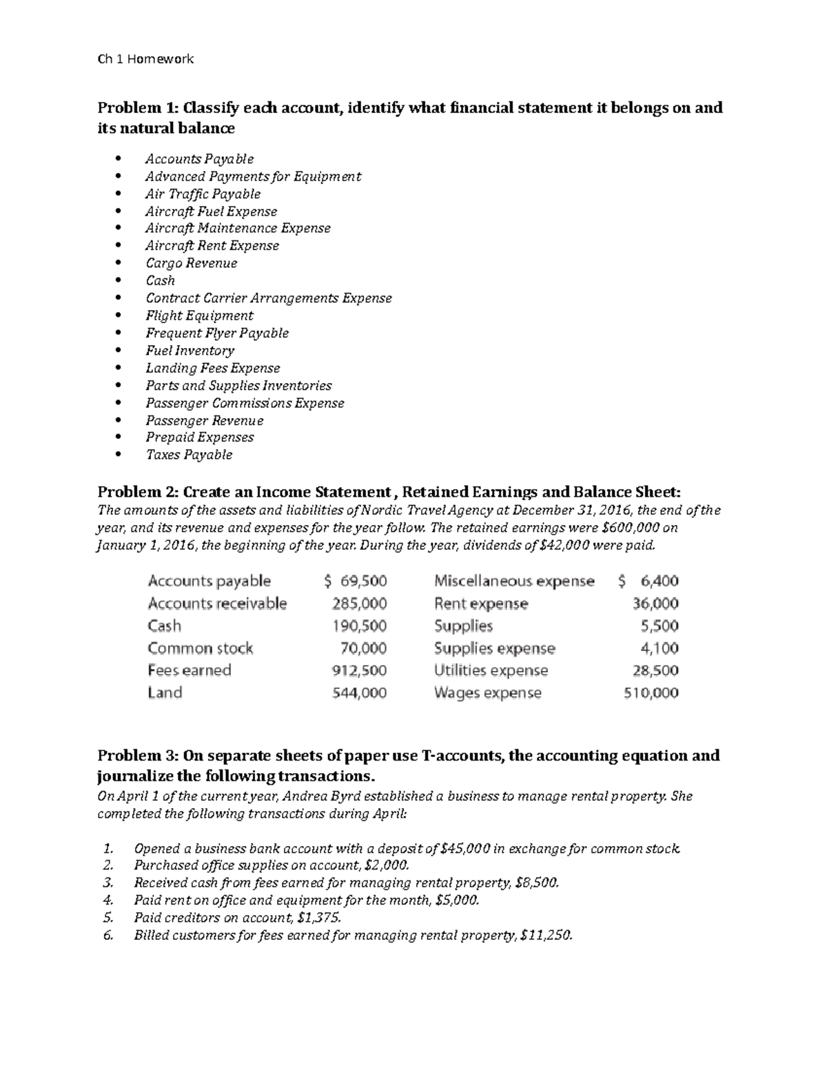 chapter 1 homework financial accounting connect