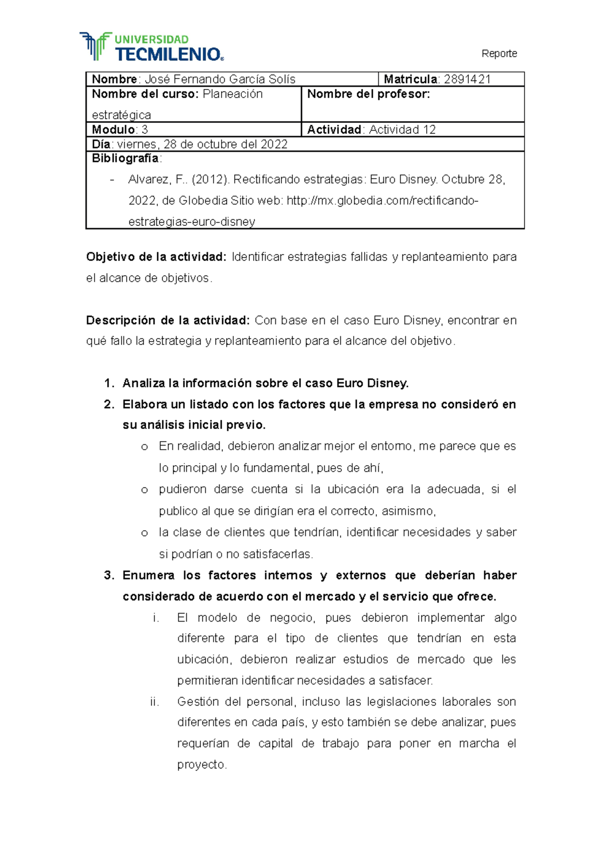 PE ACT 12 - Actividad 12 - Nombre : José Fernando García Solís ...