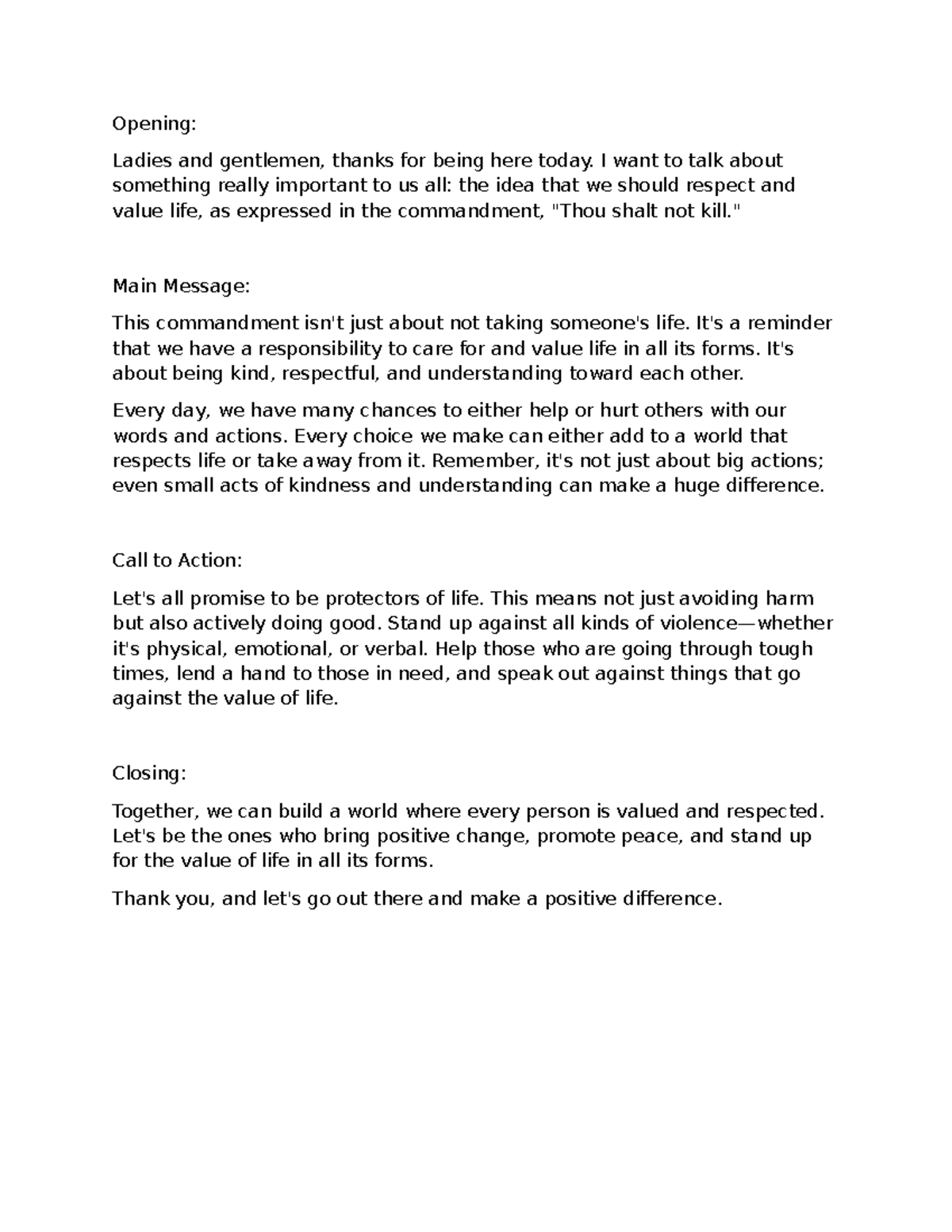 Pep talk script - A pep talk regarding about the 6th commandment ...