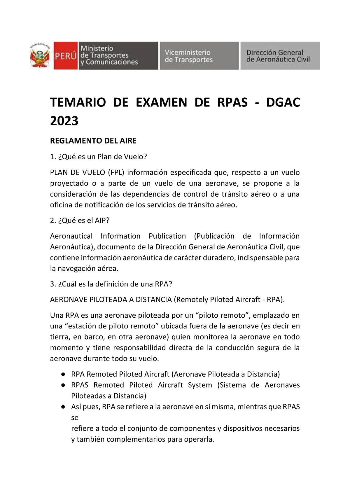 RPAS - Temario DGAC Resuelto 2023 - TEMARIO DE EXAMEN DE RPAS - DGAC ...