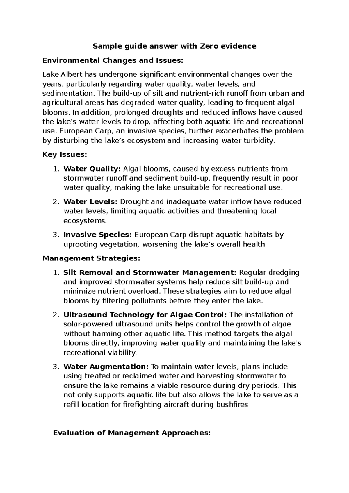 Sample guide answer with Zero evidence - Sample guide answer with Zero ...