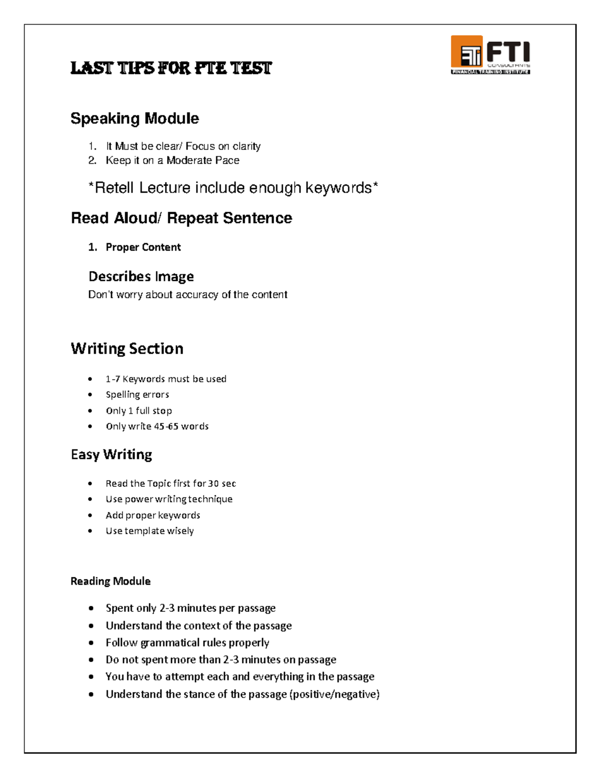 Last Tips For PTE Test - Junaid Files - Last tips For ptE tEst Speaking ...