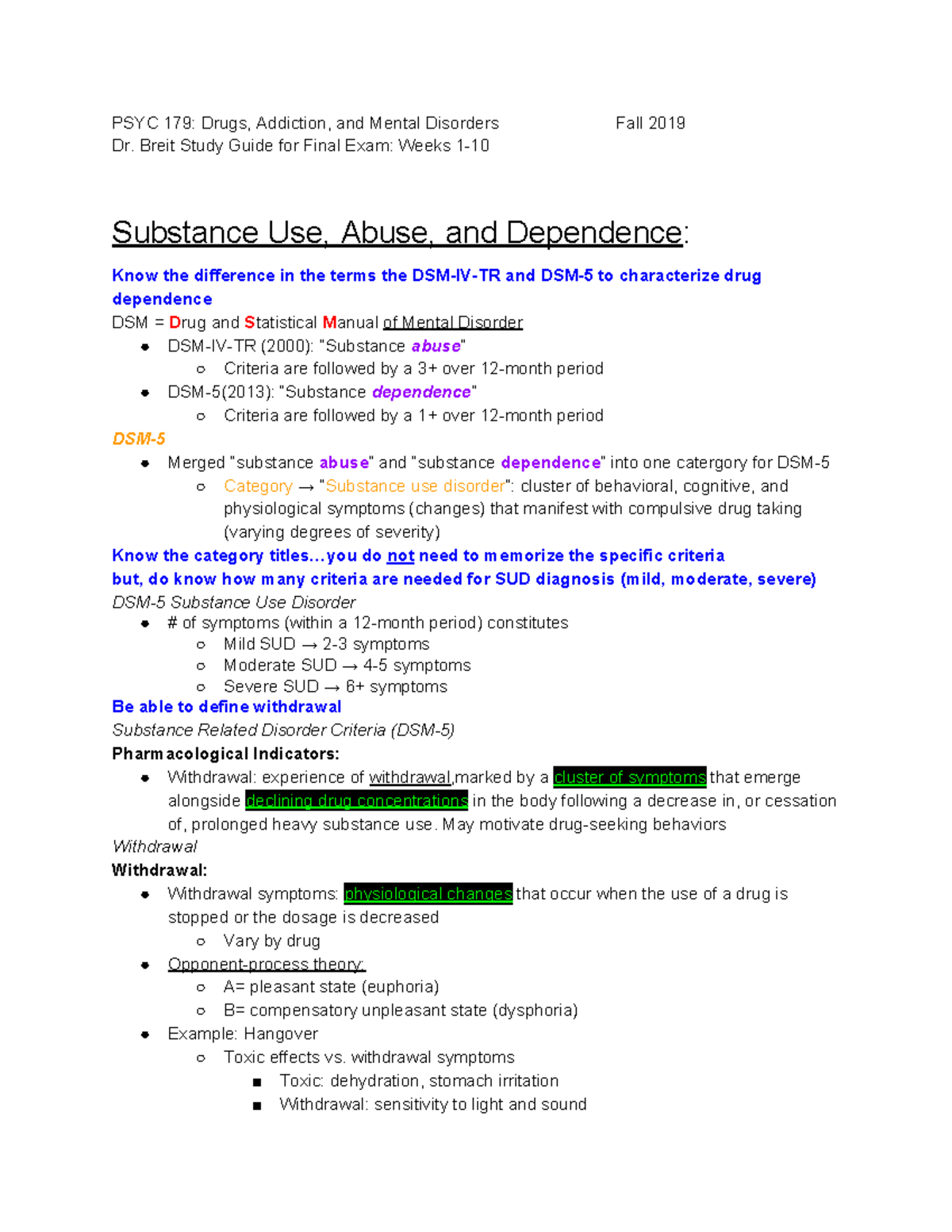 Drugs Addiction and Mental Disorders Final Exam Study Guide - Studocu