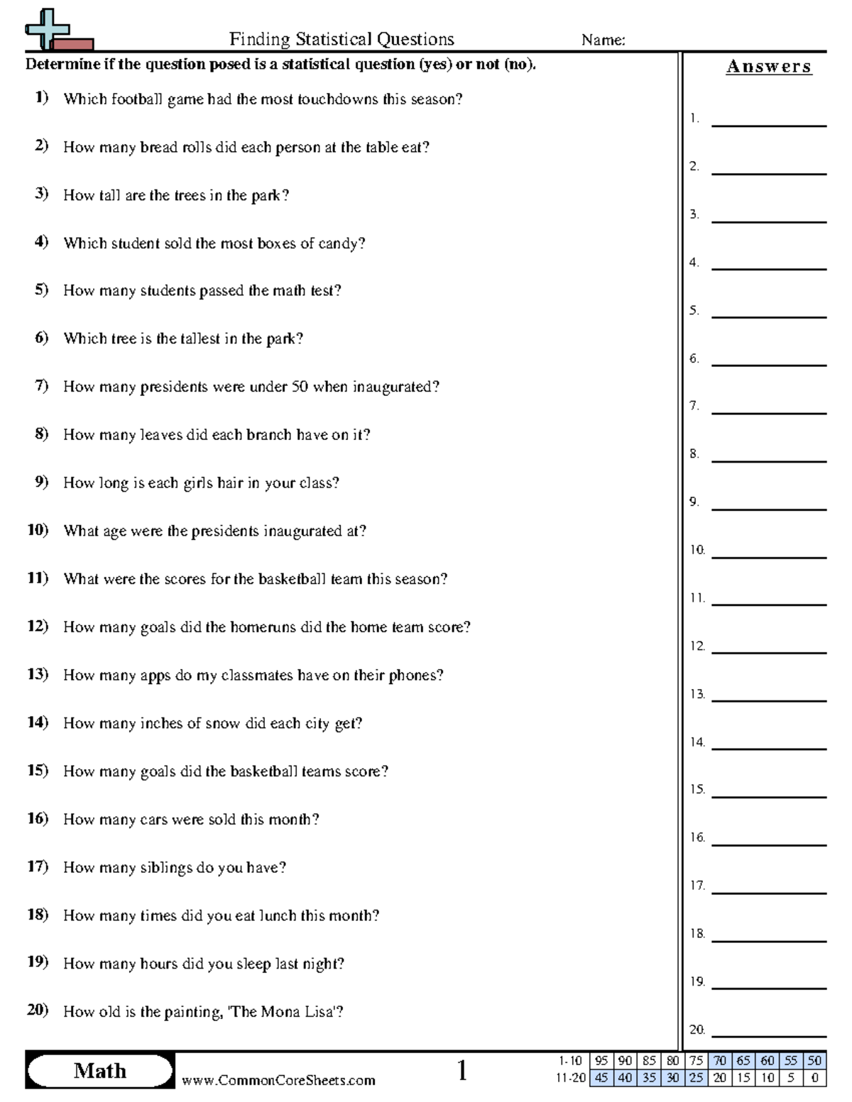 5.1 Day 2 Practice dd Finding Statistical Questions Name Answer