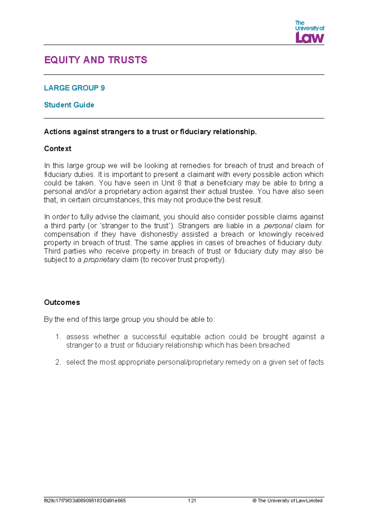 2425 eqtr lg09 ce01 student guide - EQUITY AND TRUSTS LARGE GROUP 9 ...