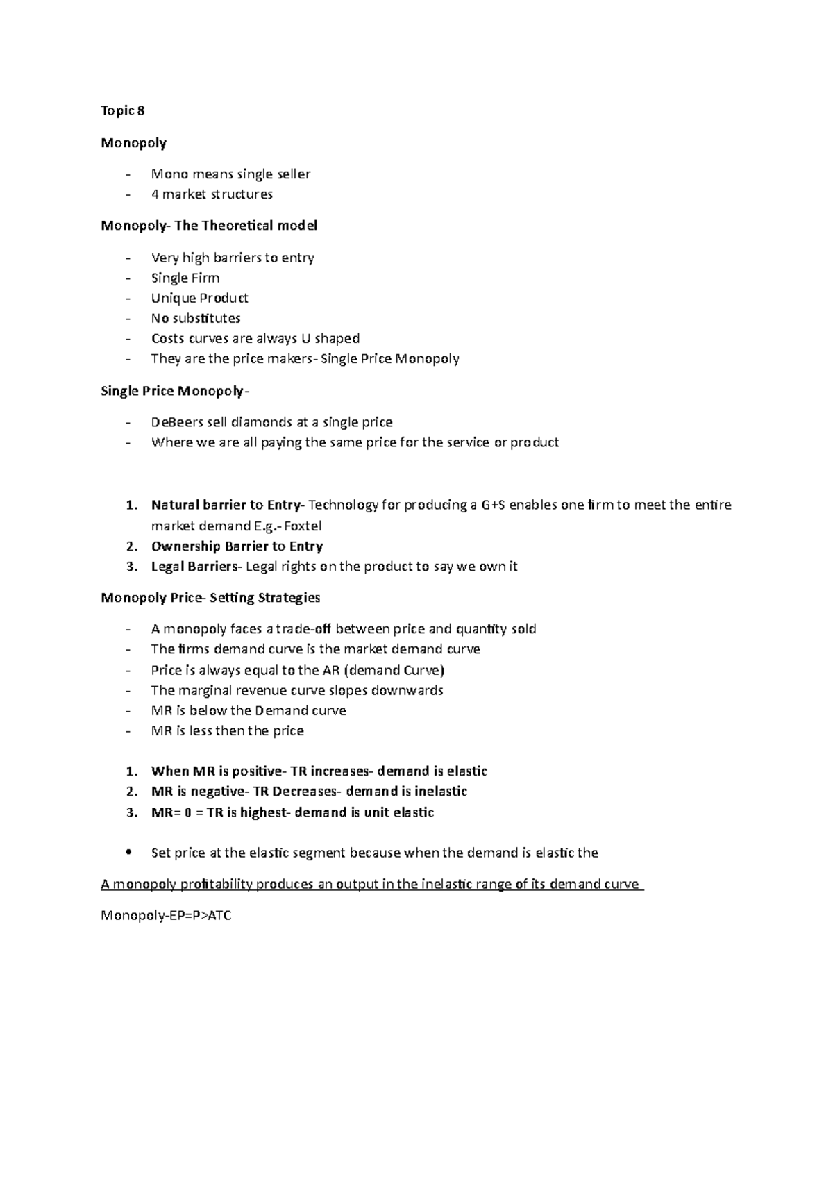 Topic 8 notes - ECON 1008 - UniSA - Studocu