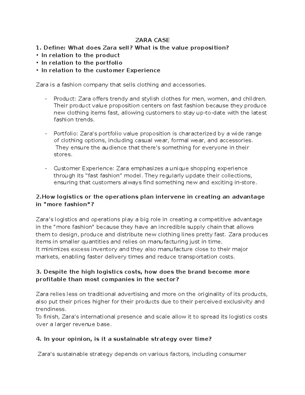 ZARA CASE ZARA CASE Define What does Zara sell? What is the value proposition? In relation to