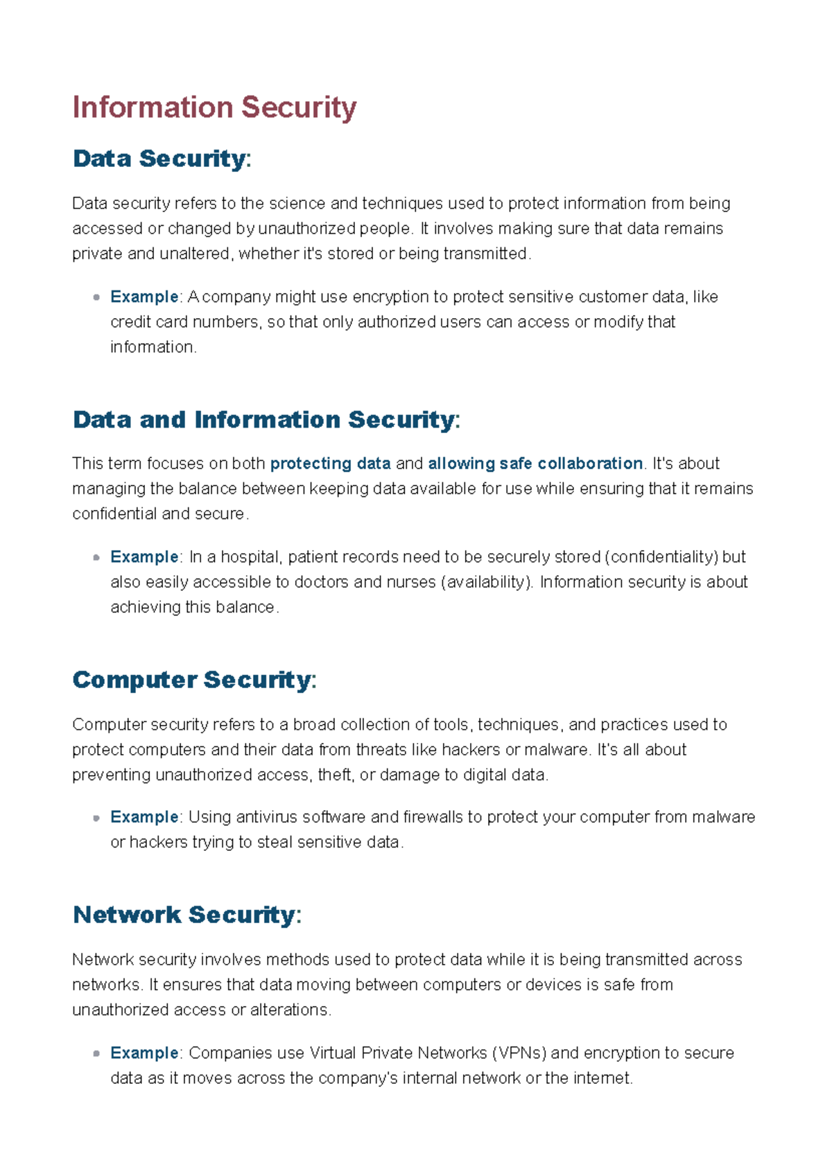 Information Security IMP - Data Security: Data security refers to the ...