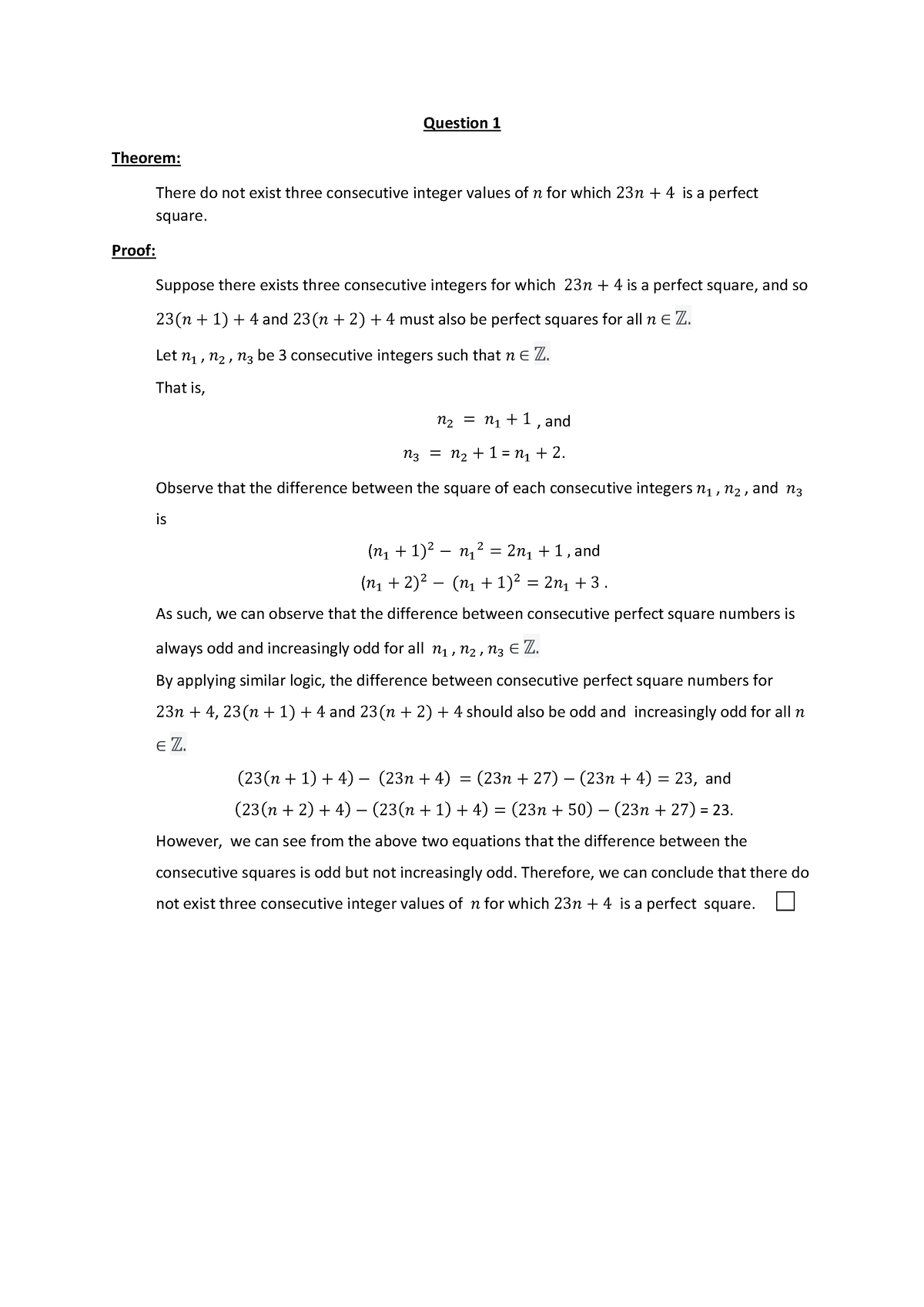 Math1081 assignment 1 - Theorem: There do not exist three consecutive ...