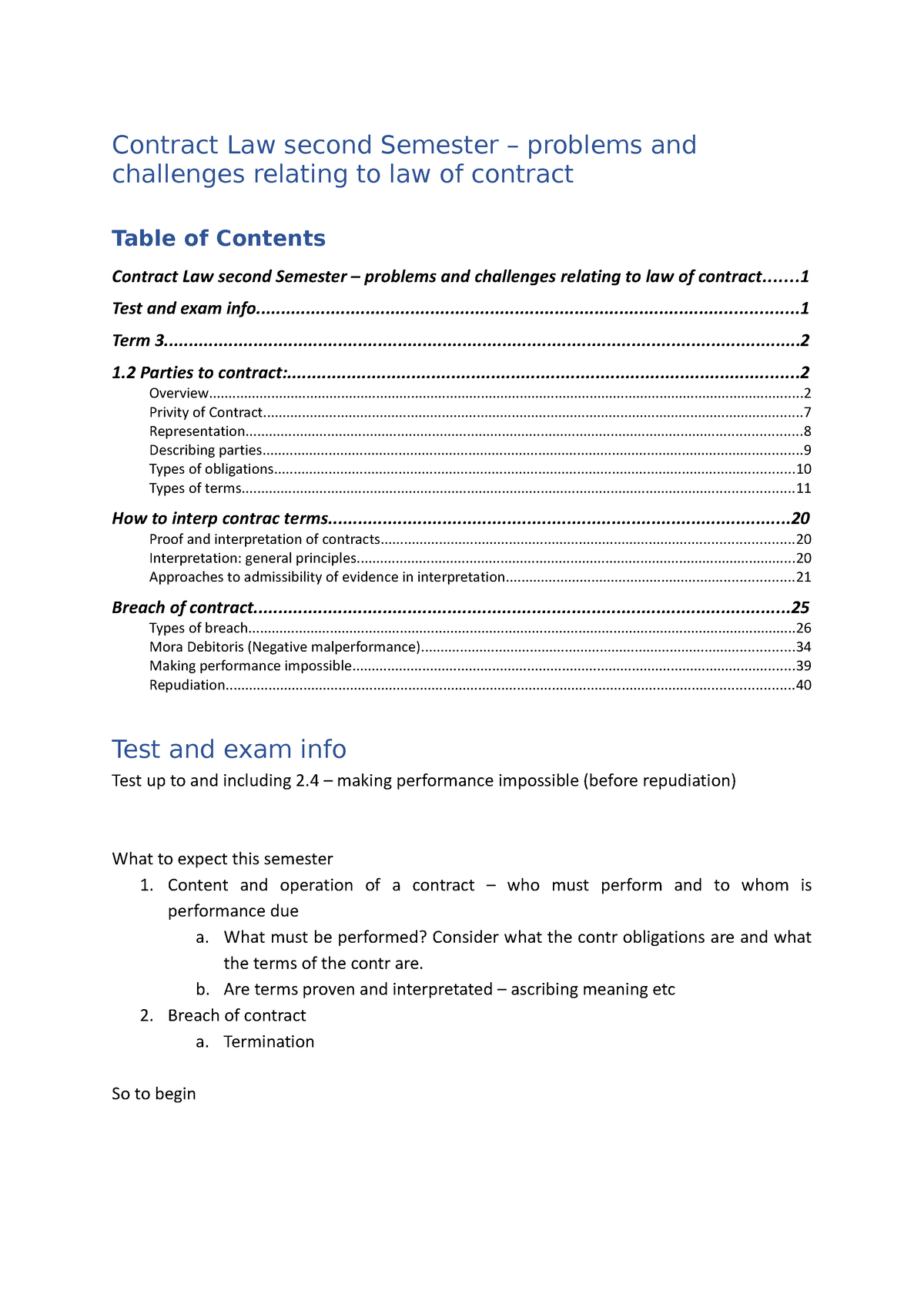 Contract Law Second Semester - ...... Test And Exam - Studocu