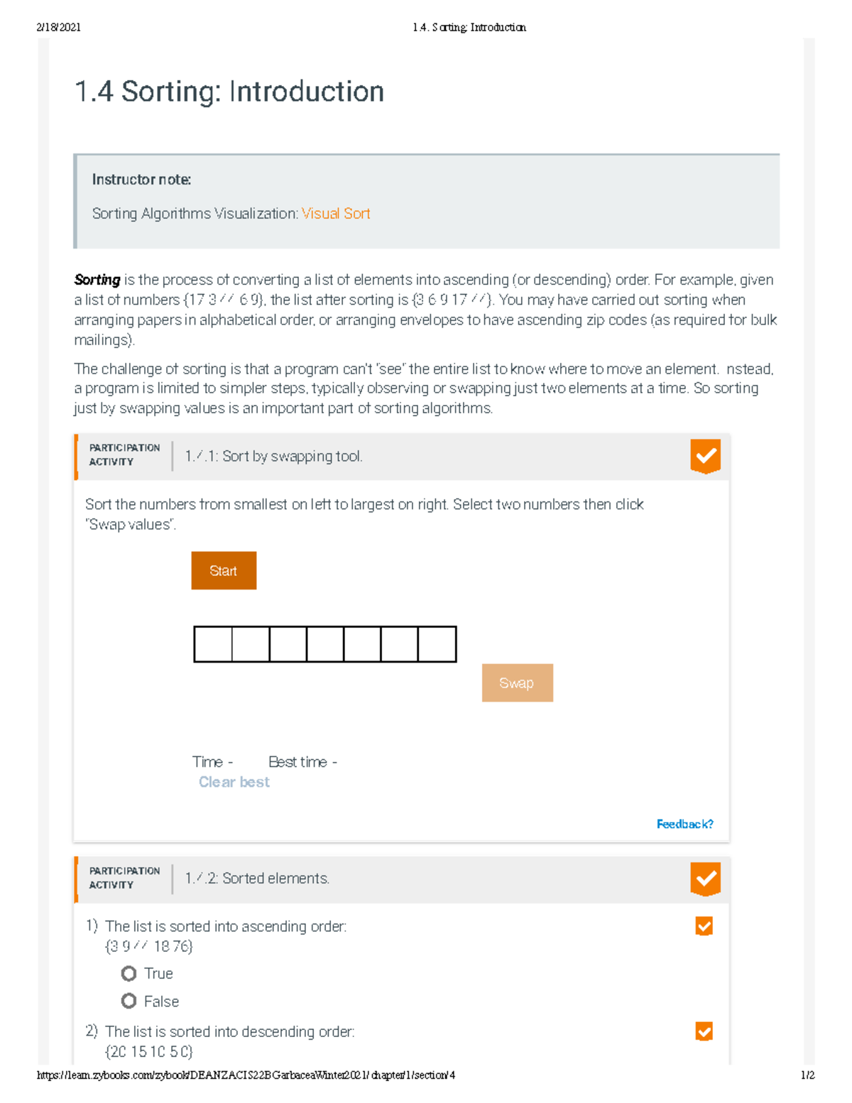1.4. Sorting Introduction - 2/18/2021 1. Sorting: Introduction - Studocu