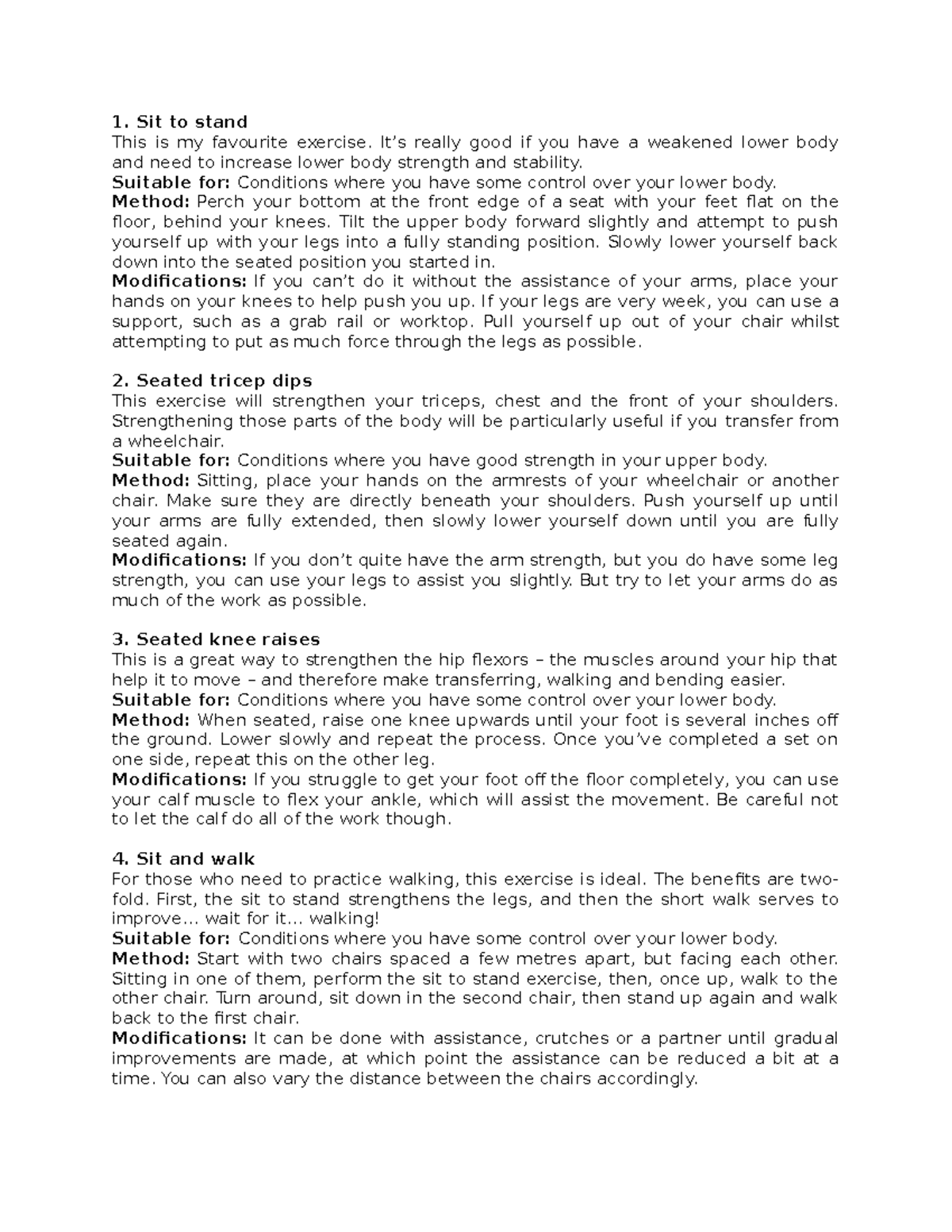 WITH- Disabilities - this is an activity from gerontology - Sit to ...