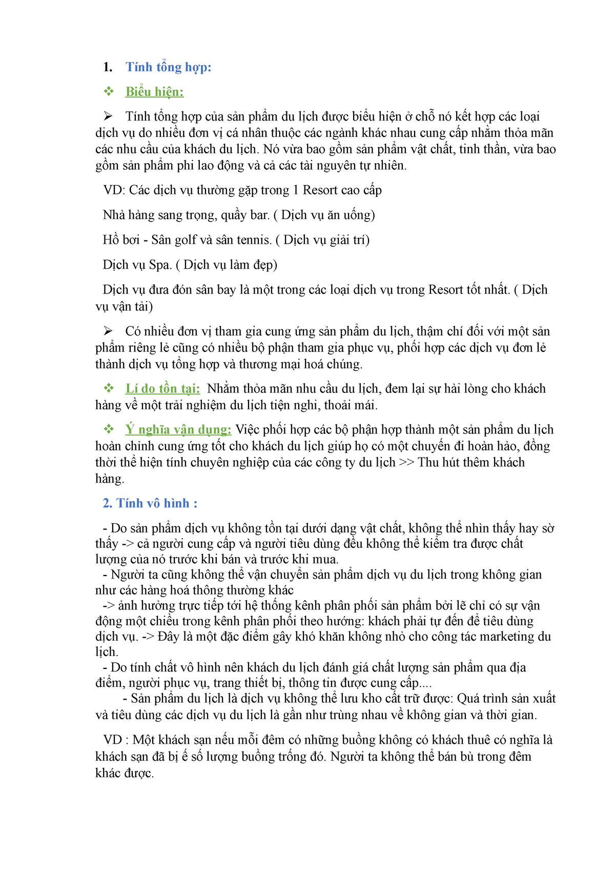 đặc điểm của sản phảm du lich - 1. Tính tổng hợp:  Biểu hiện:  Tính tổng hợp của sản phẩm du lịch - Studocu