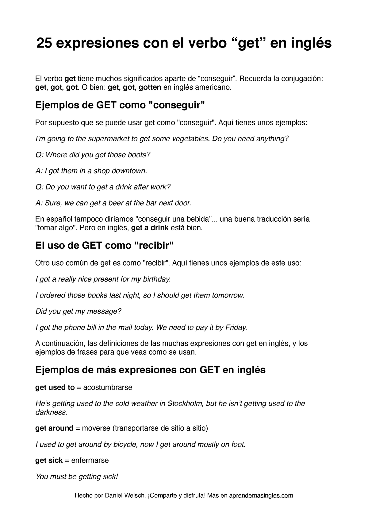 Expresaiones Con El Verbo Get Recuerda La Conjugaci N Get Got