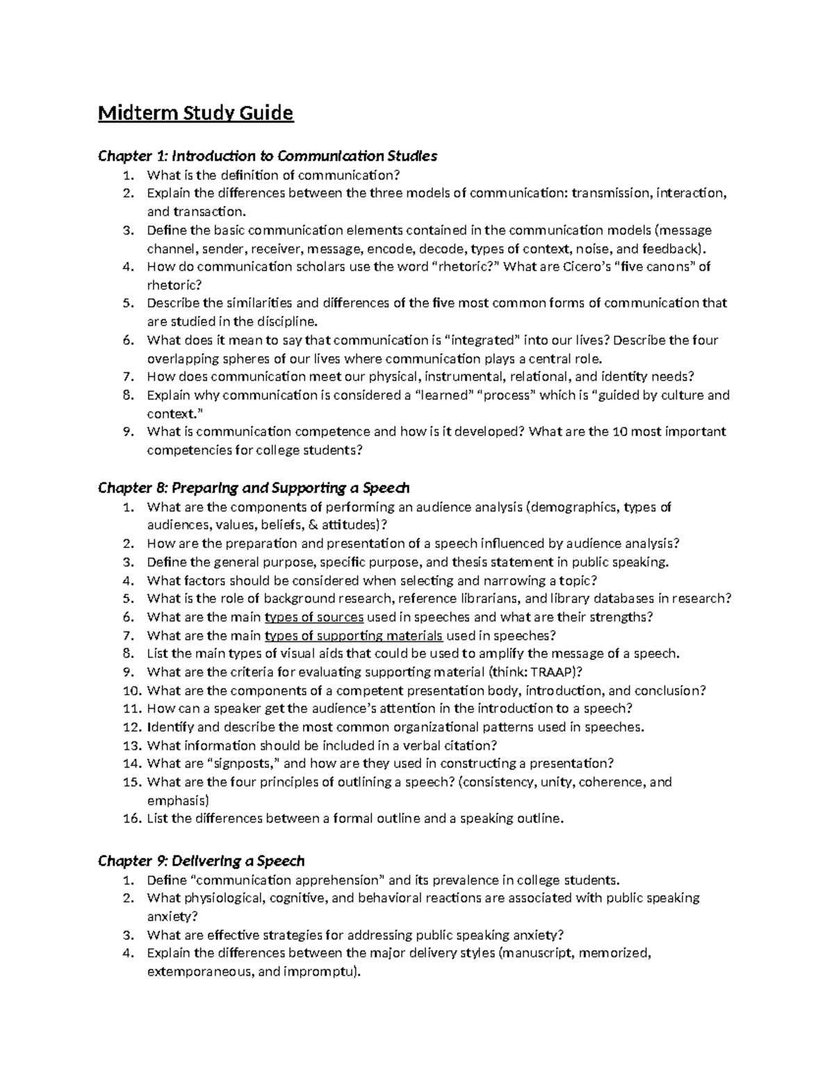 Midterm Study Guide - Midterm Study Guide Chapter 1: Introduction to ...