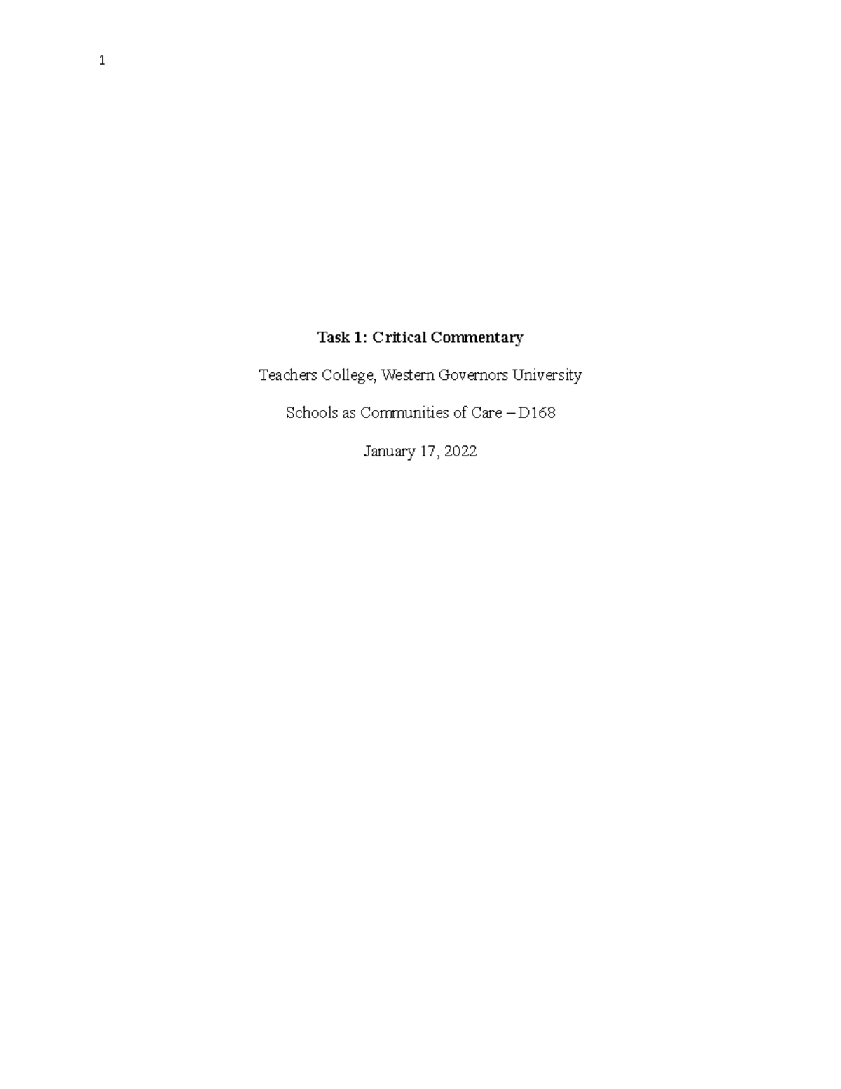 TASK 1 Critical Commentary - Task 1: Critical Commentary Teachers ...