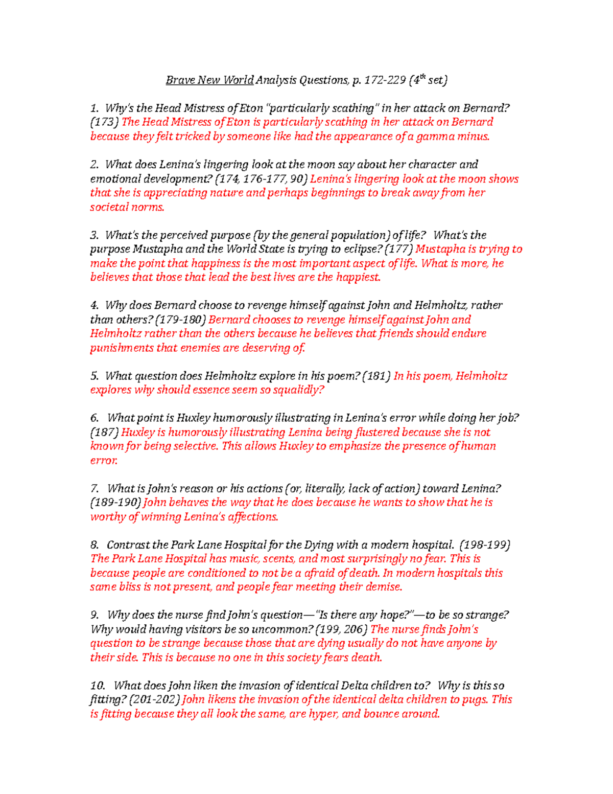 Brave New World 172229 Questions Brave New World Analysis Questions