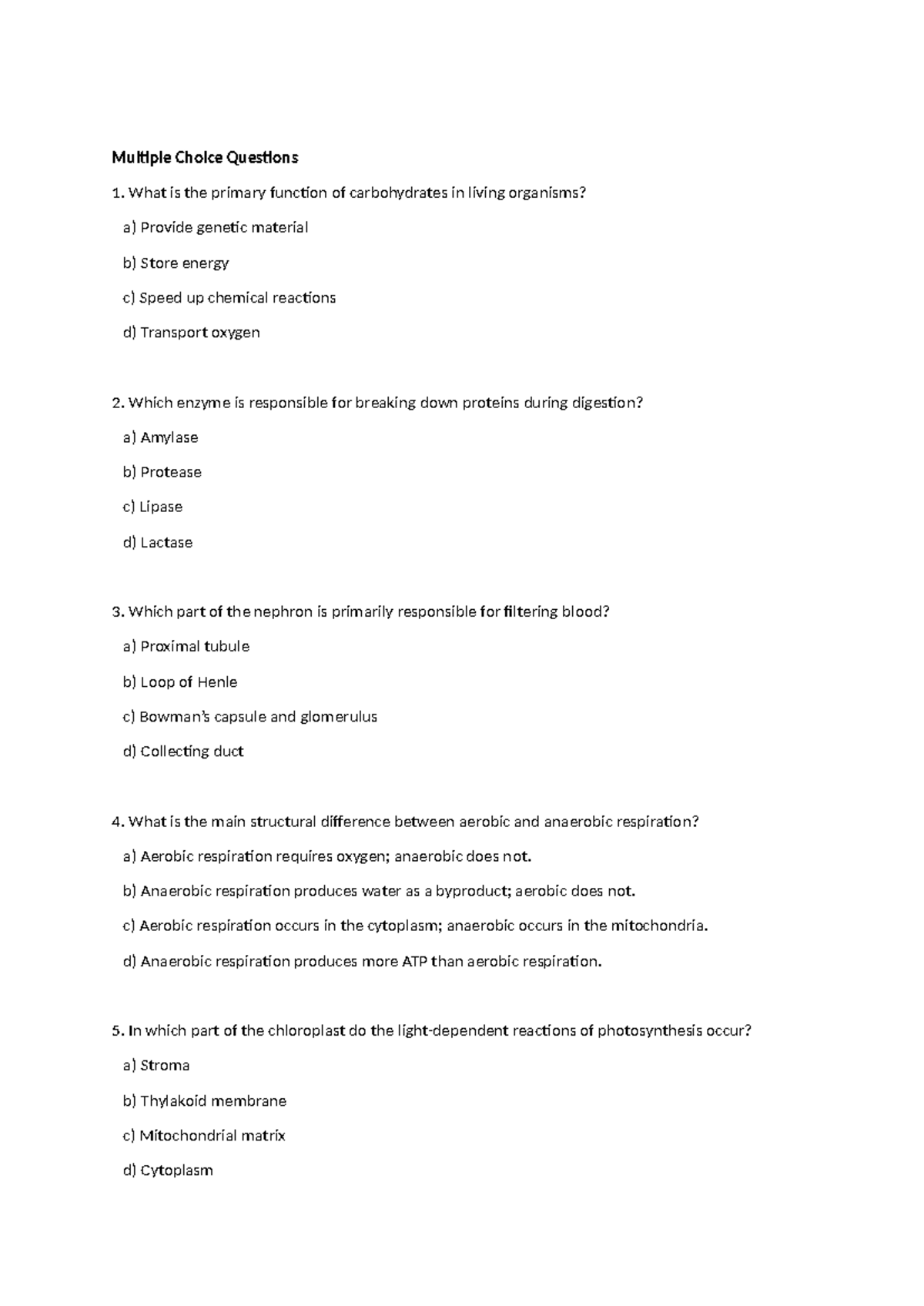 Biology Unit 1 - practice - Multiple Choice Questions What is the ...