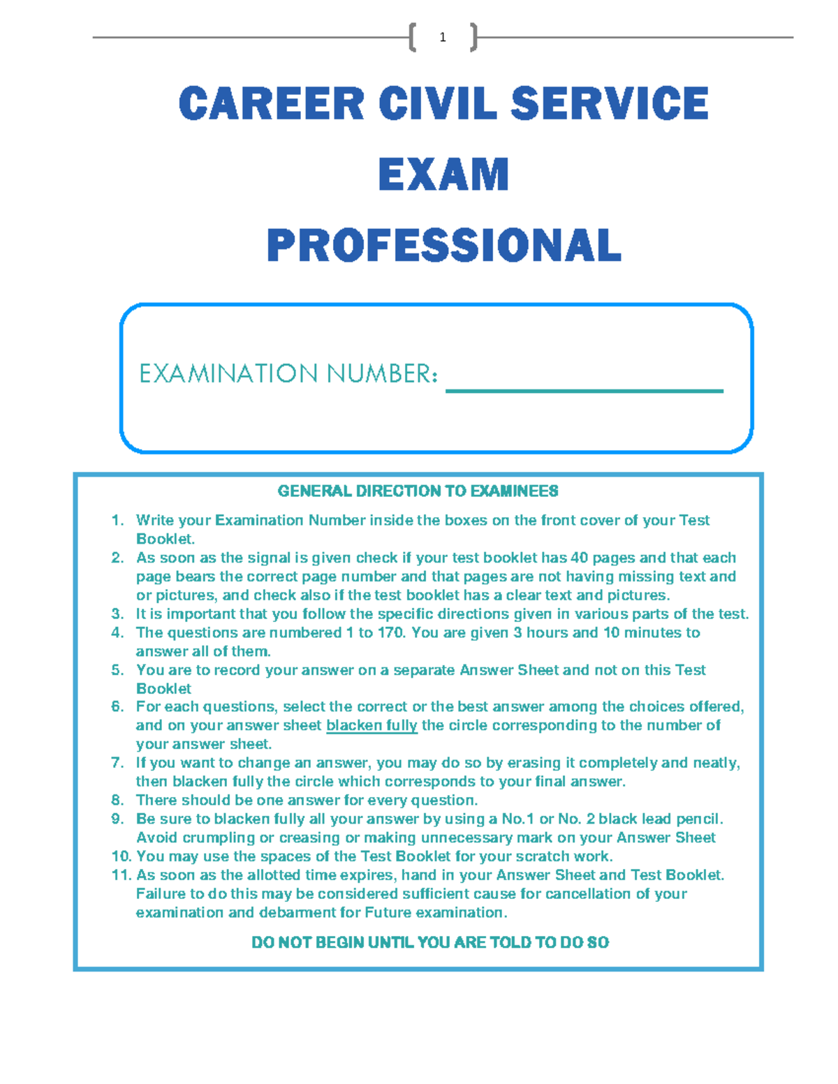 Career Civil Service EXAM Professional G - CAREER CIVIL SERVICE EXAM ...