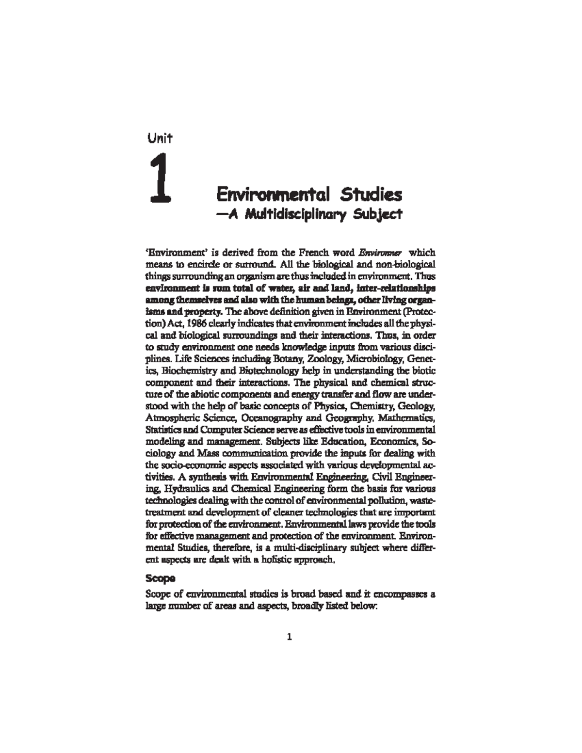 Env. Sci - GJU Notes - Unit 1 Environmental Studies Multidisciplinary ...