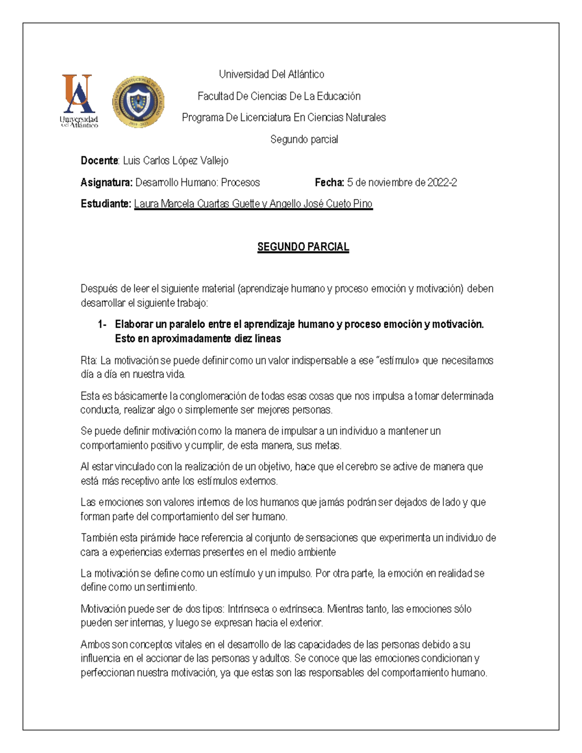 Segundo parcial de desarrollo humano Laura Y Angello - Universidad Del ...