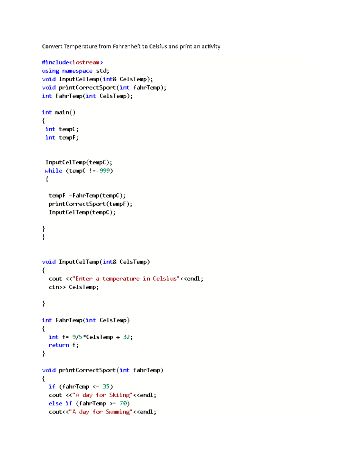 Function Exercise 2 solution - Convert Temperature from Fahrenheit to ...