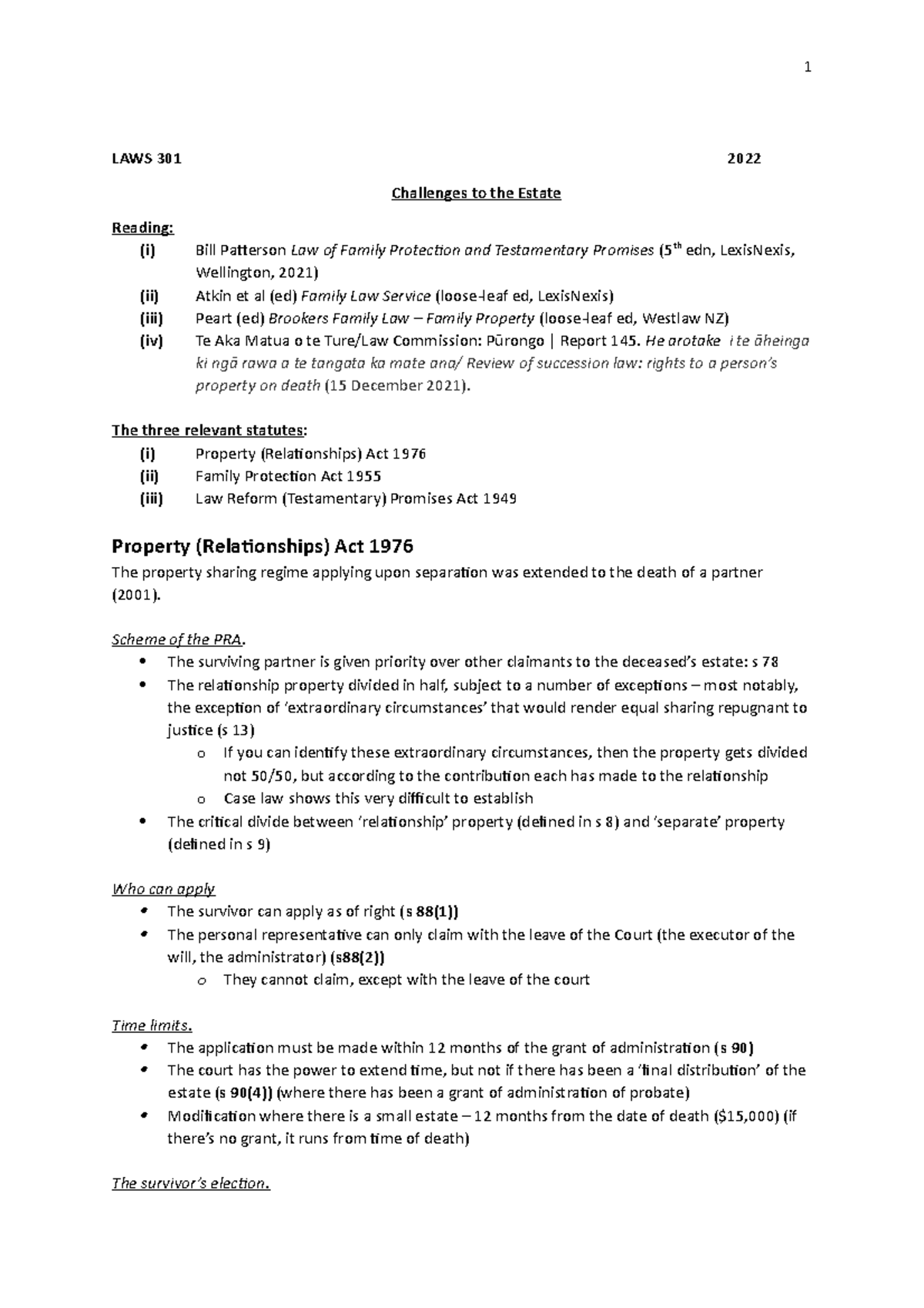 Challenges to the Estate LAWS 301 2022 Challenges to the Estate