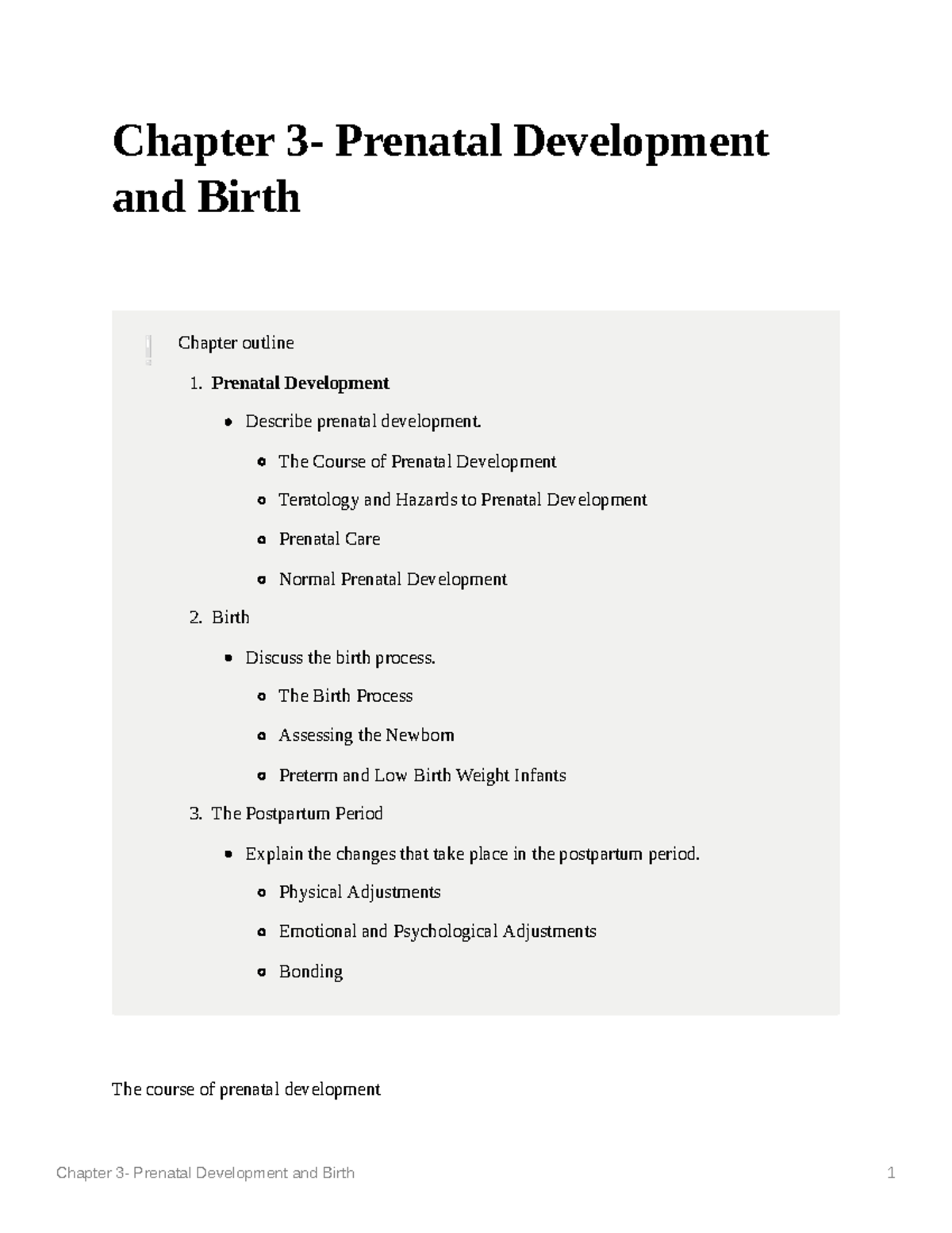 Chapter 3- Prenatal Development And Birth - Chapter 3- Prenatal ...