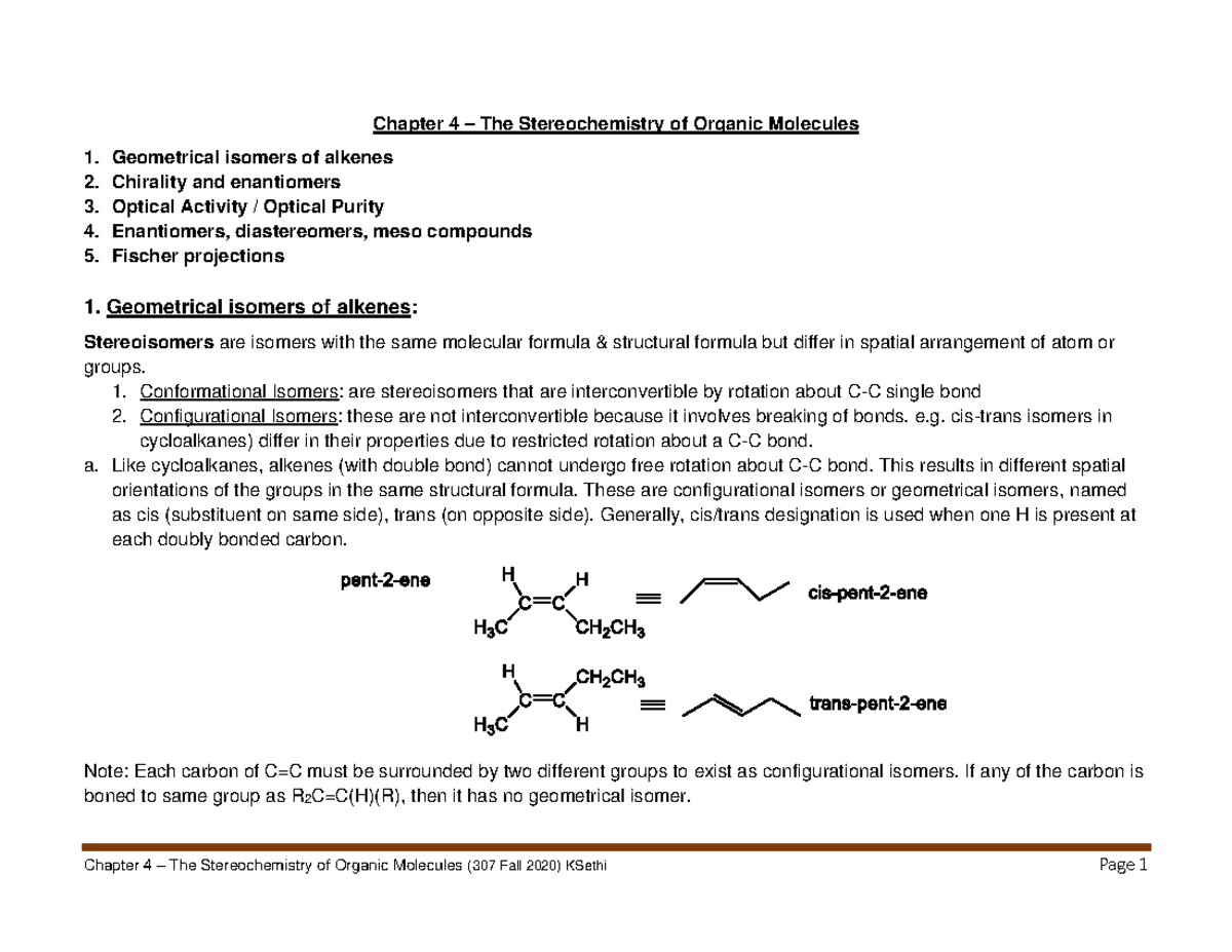 Chapter 4 - The Stereochemictry Of Organic Molecules - 307 Fall 2020 ...