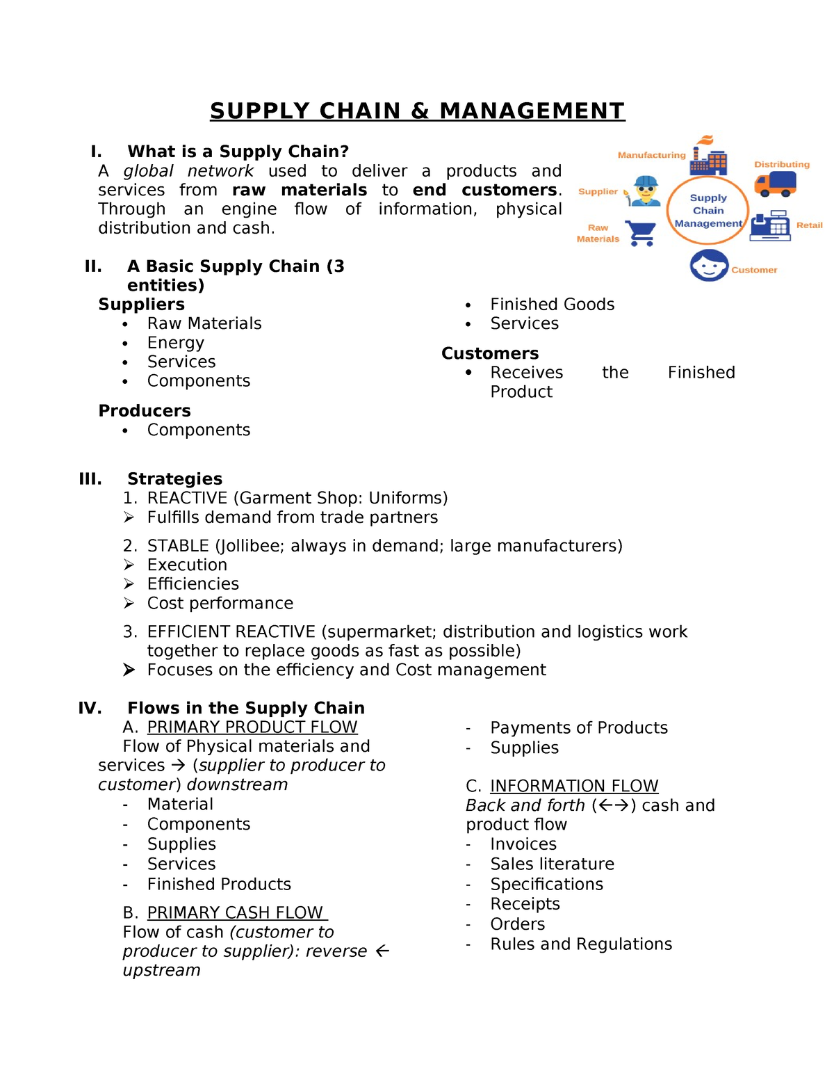 SUPPLY CHAIN & MANAGEMENT - SUPPLY CHAIN & MANAGEMENT I. What Is A ...