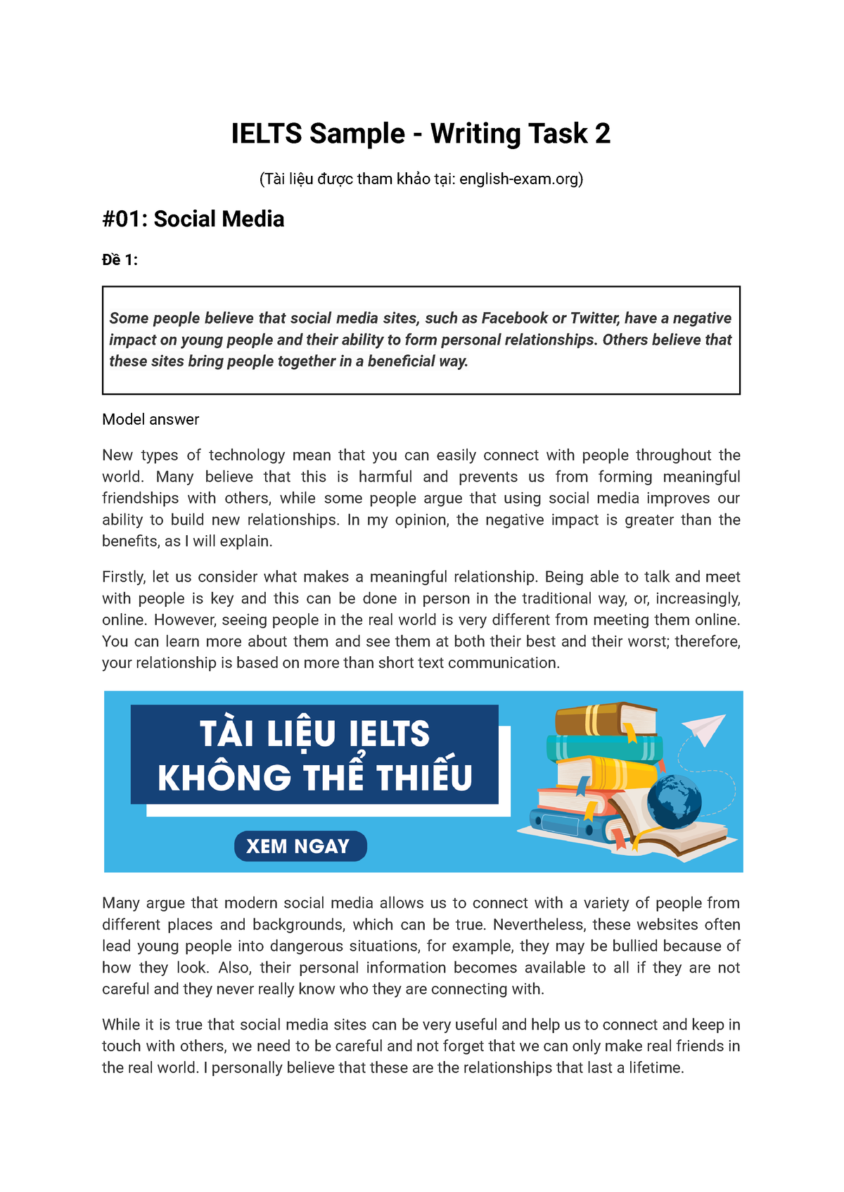 IELTS Writing Task 2 Sample Answer: Social Networking Sites (Real