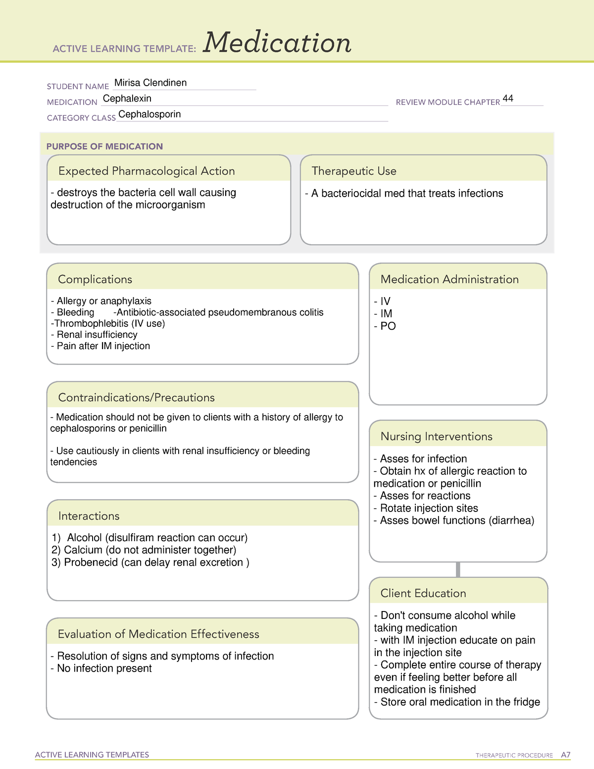 Cephalexin - Med Template ATI - ACTIVE LEARNING TEMPLATES THERAPEUTIC ...