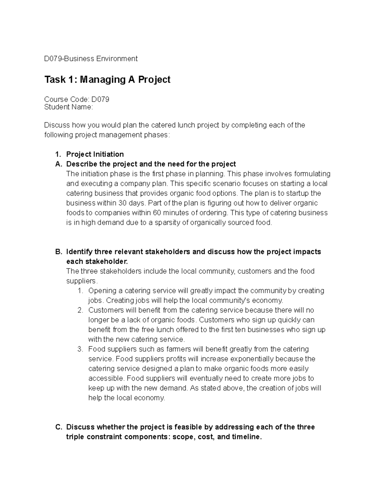 D079 Buisness Environment Managing A Project - D079-business 