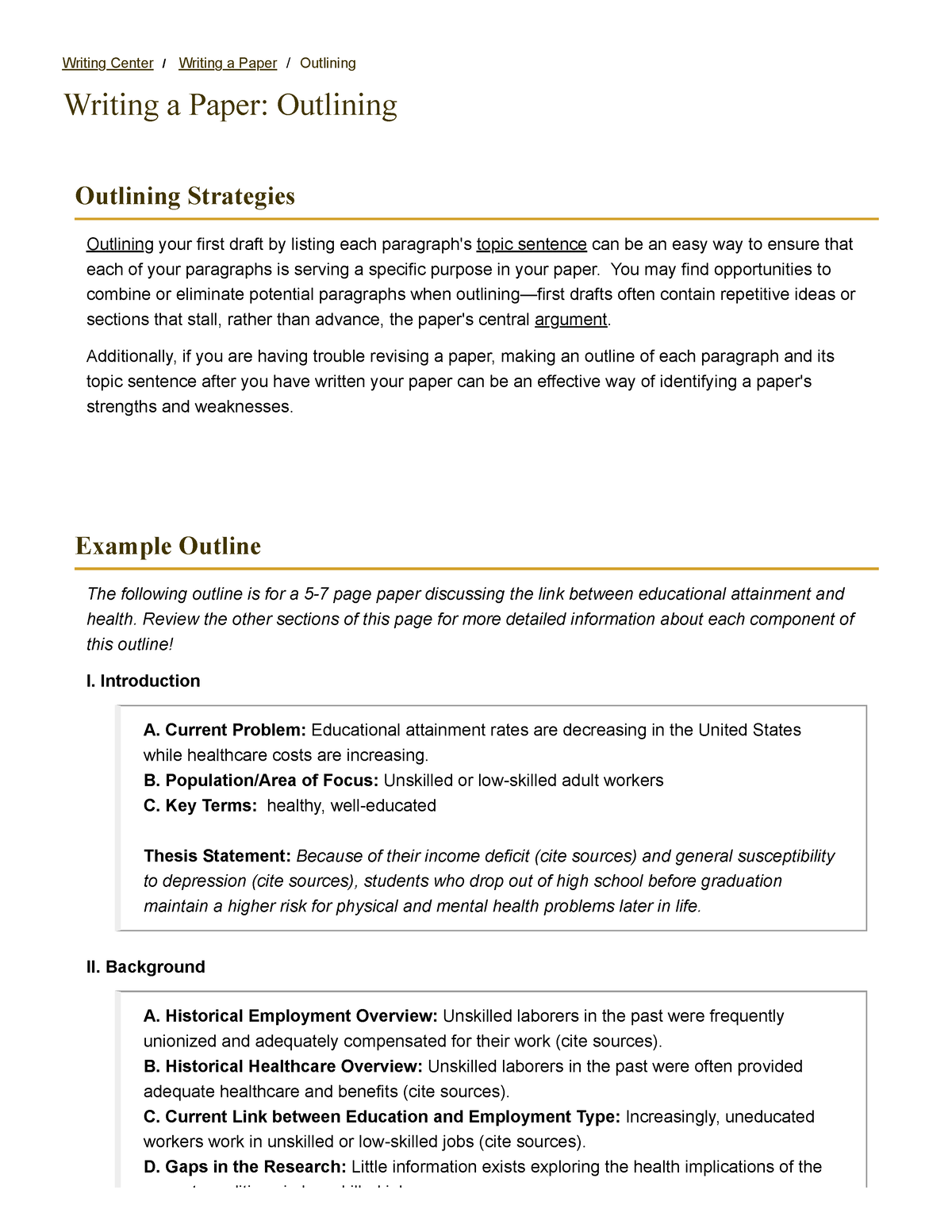 Outlining - Writing A Paper - Academic Guides At Walden University ...