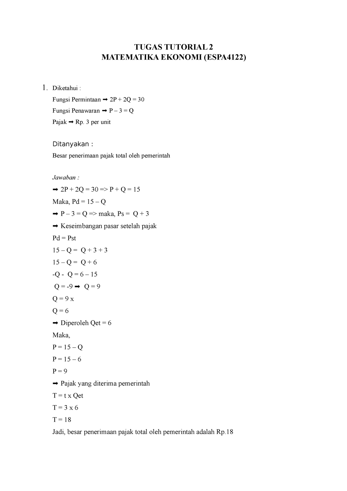 Tugas Tutorial 1 - MTK Ekonomi - TUGAS TUTORIAL 2 MATEMATIKA EKONOMI ...